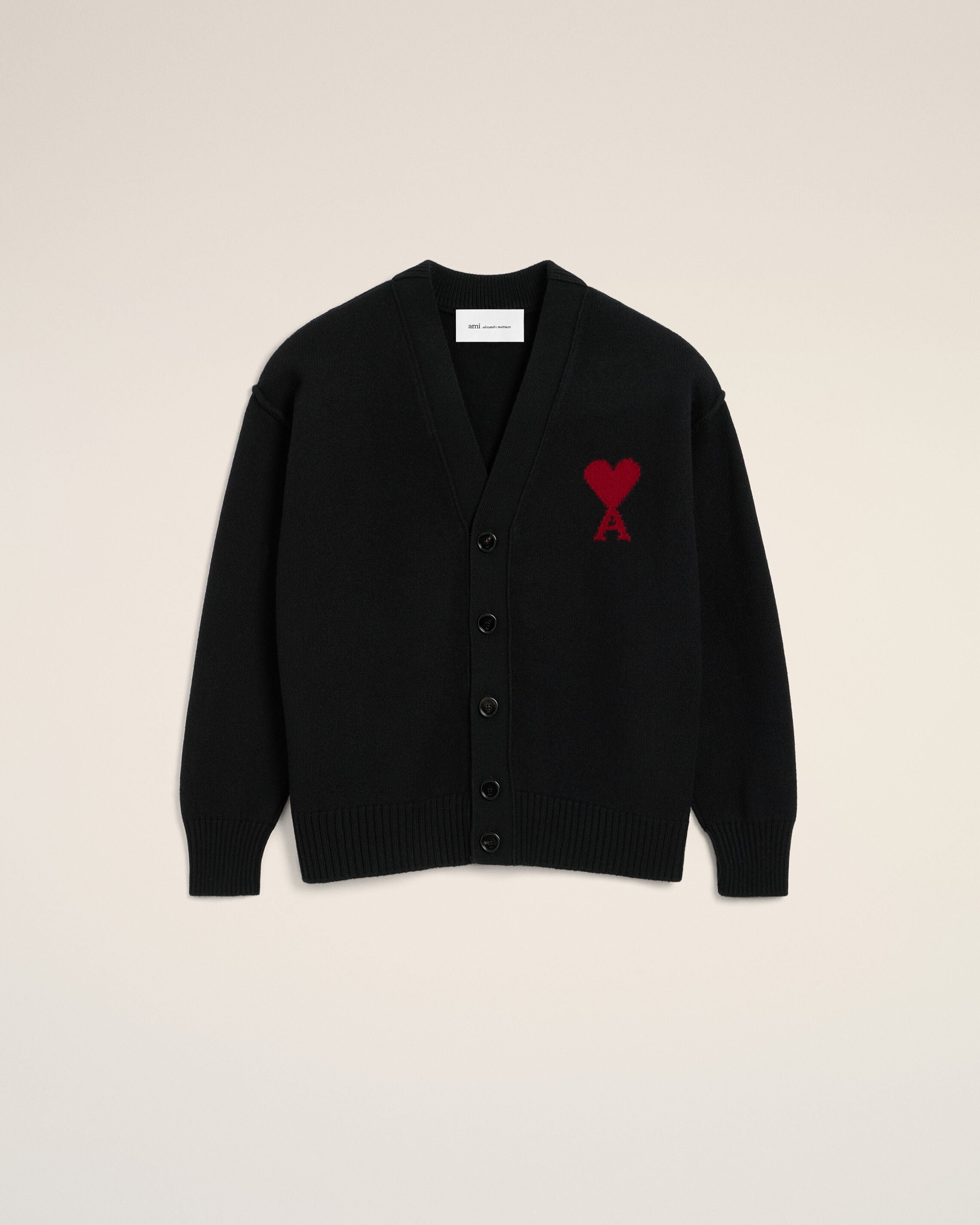 BLACK/RED Black Wool Ami De Coeur Cardigan | AMI PARIS