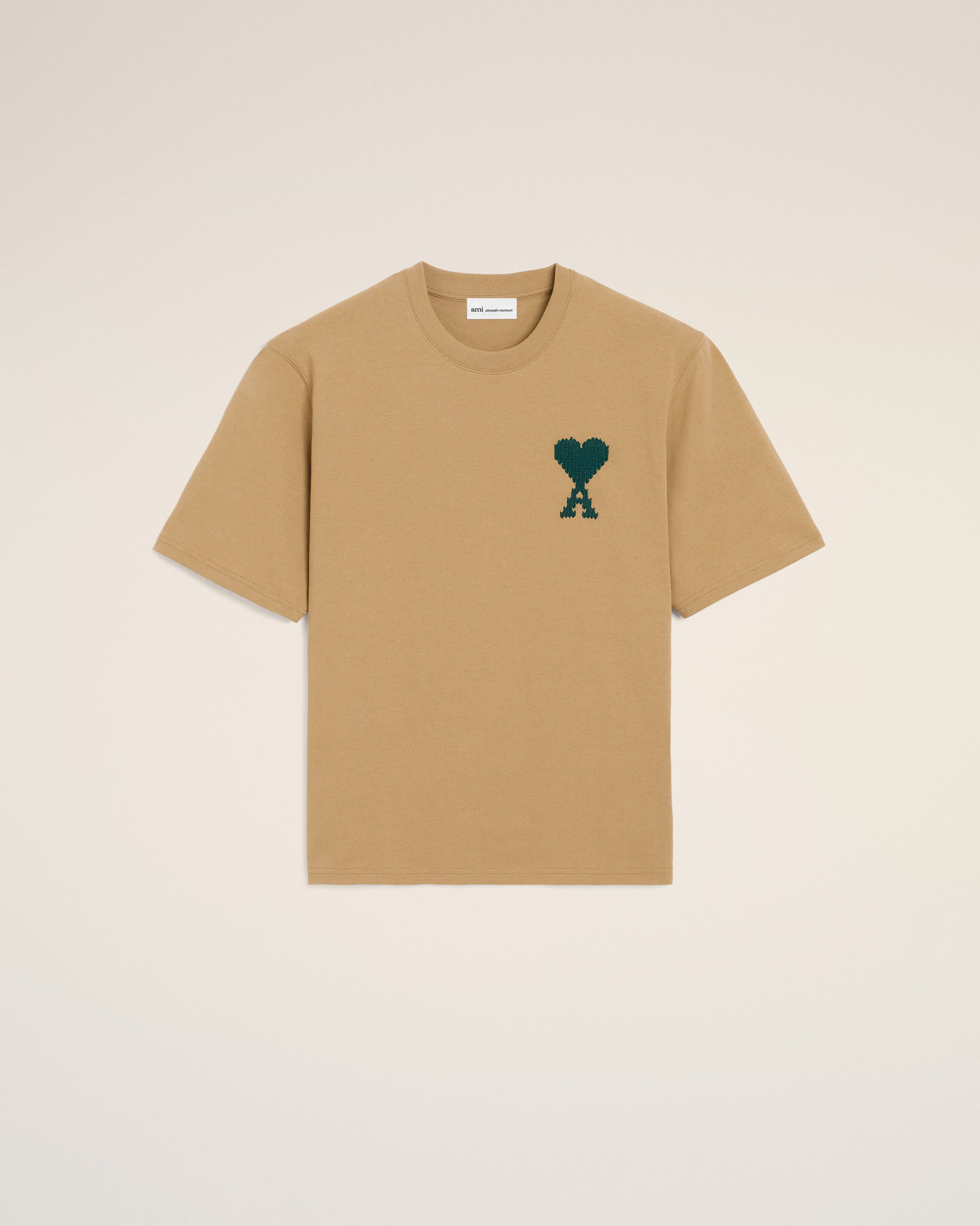 CAMEL / EVERGREEN Beige Cotton Ami De Coeur T-shirt | Ami Paris