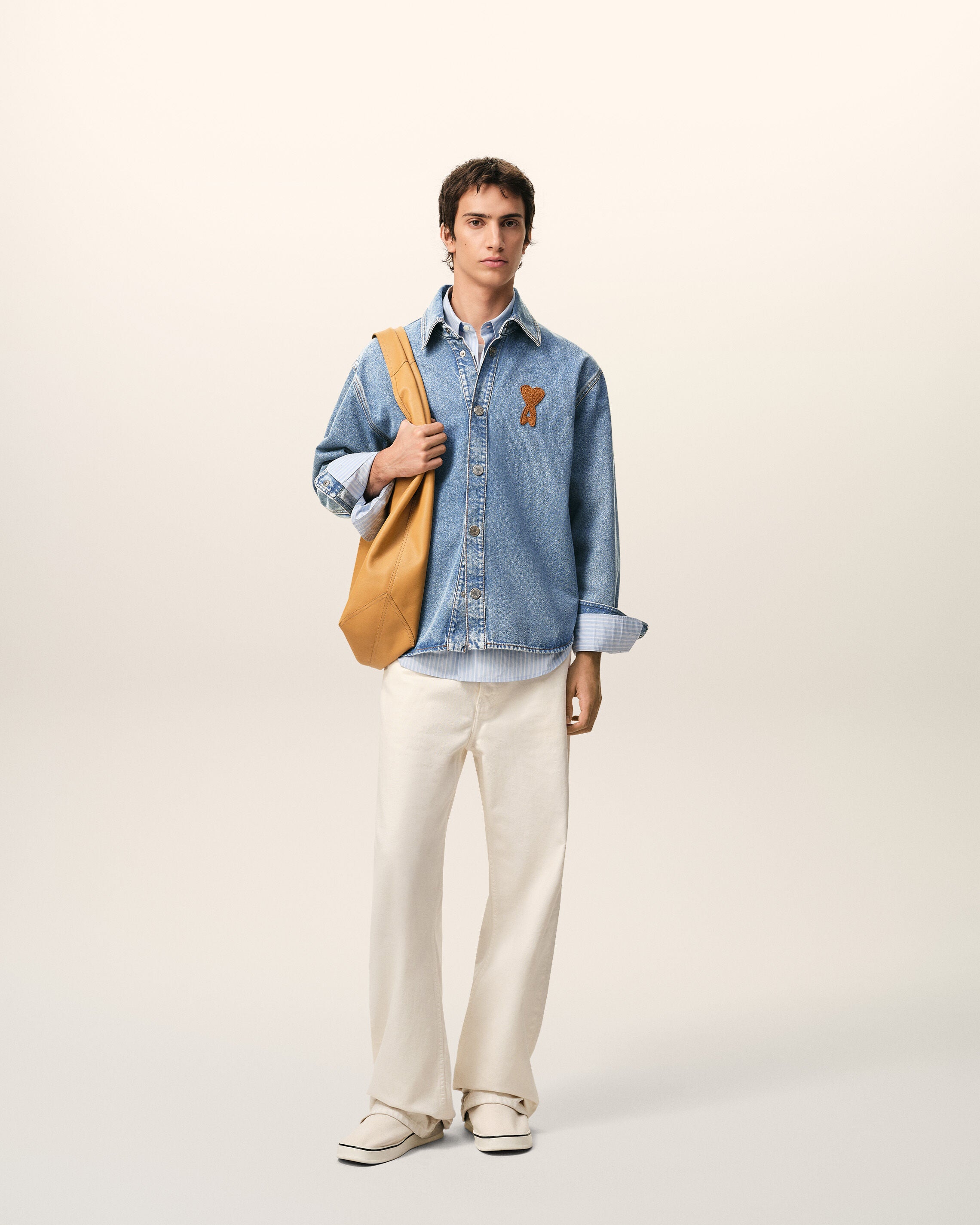 USED BLUE Blue Cotton Knitted Ami De Coeur Overshirt | Ami Paris