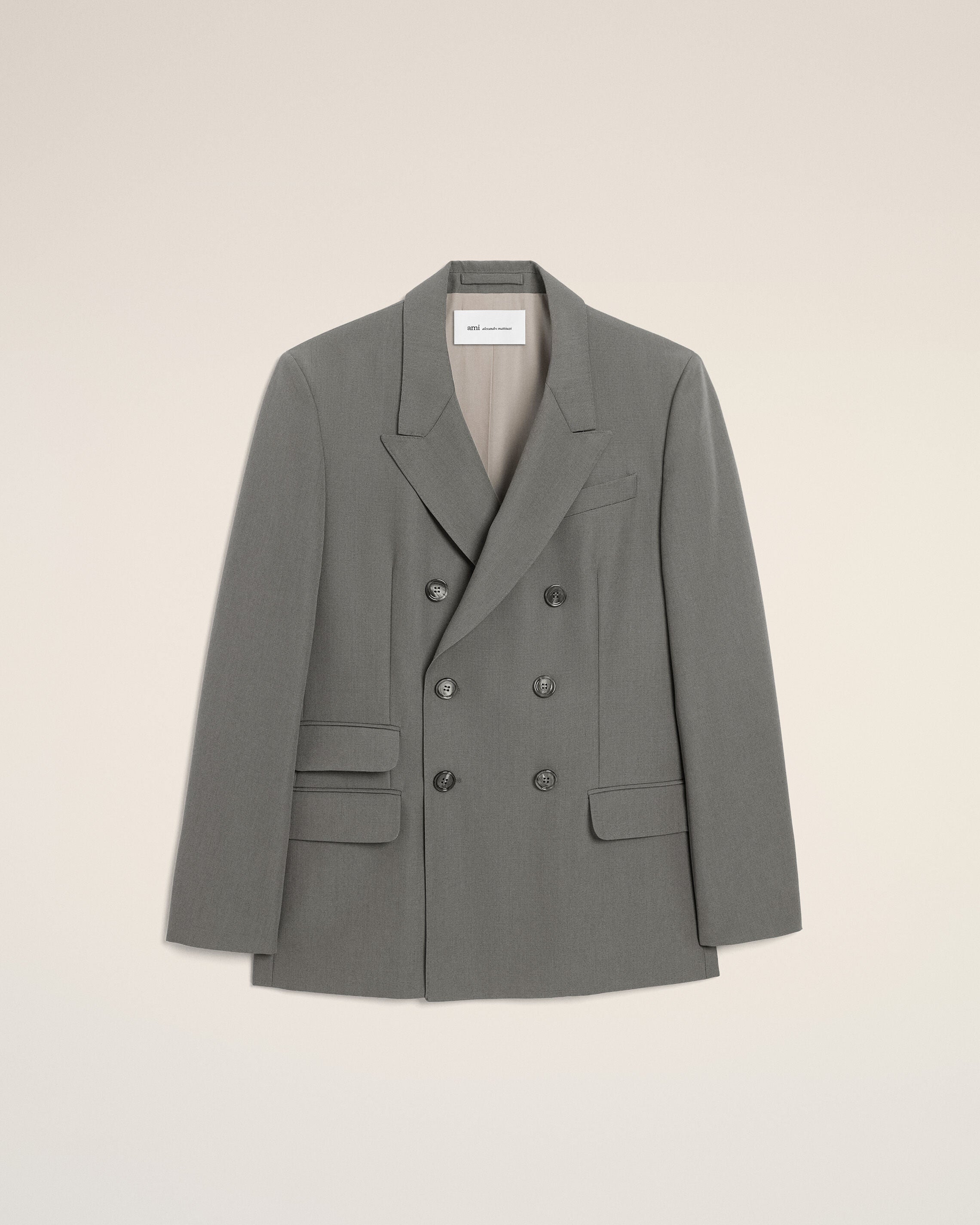 CARBON Grey New Wool Double Breasted Straight Jacket | Ami Paris