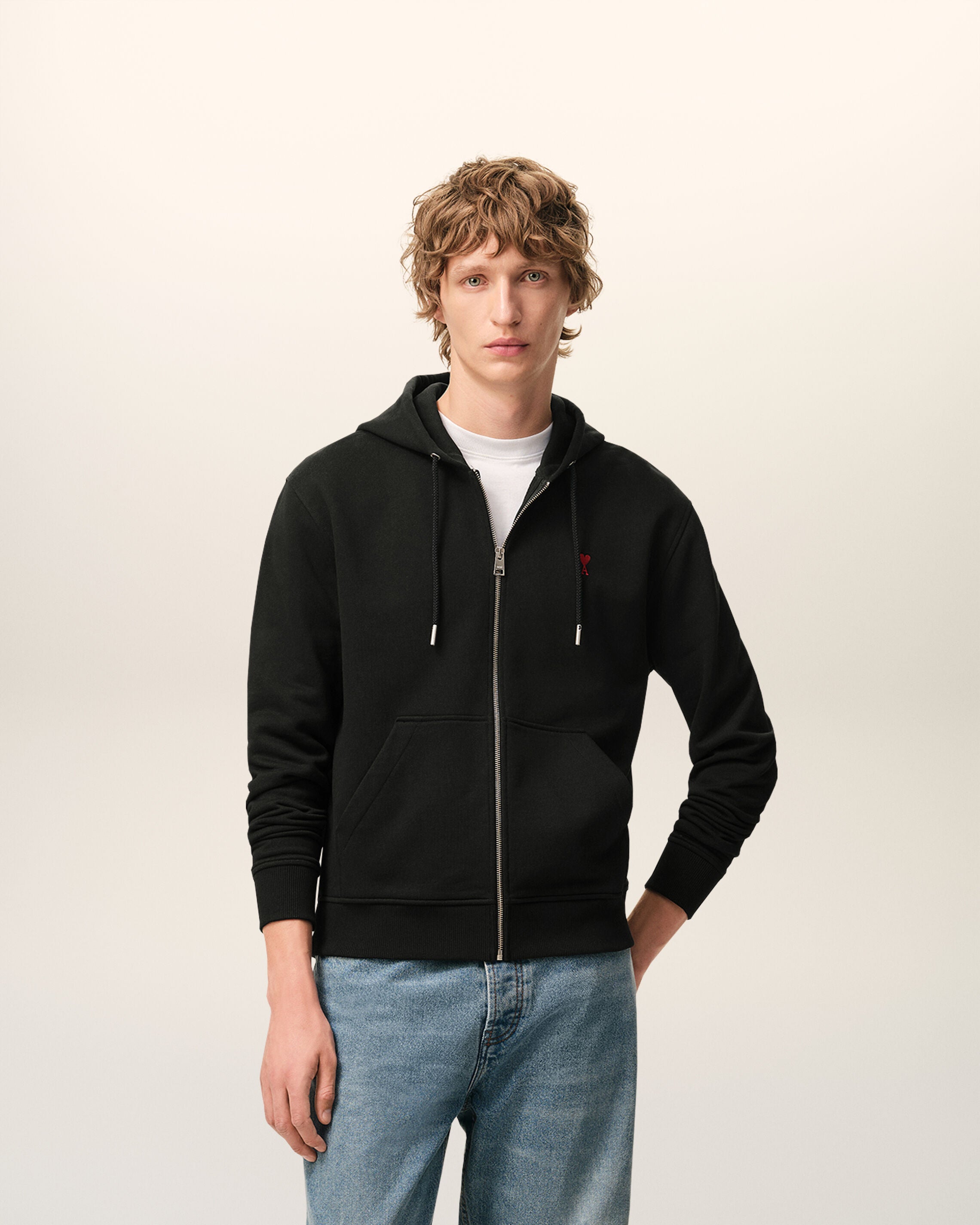 Black Red Ami De Coeur Zipped Hoodie | AMI PARIS