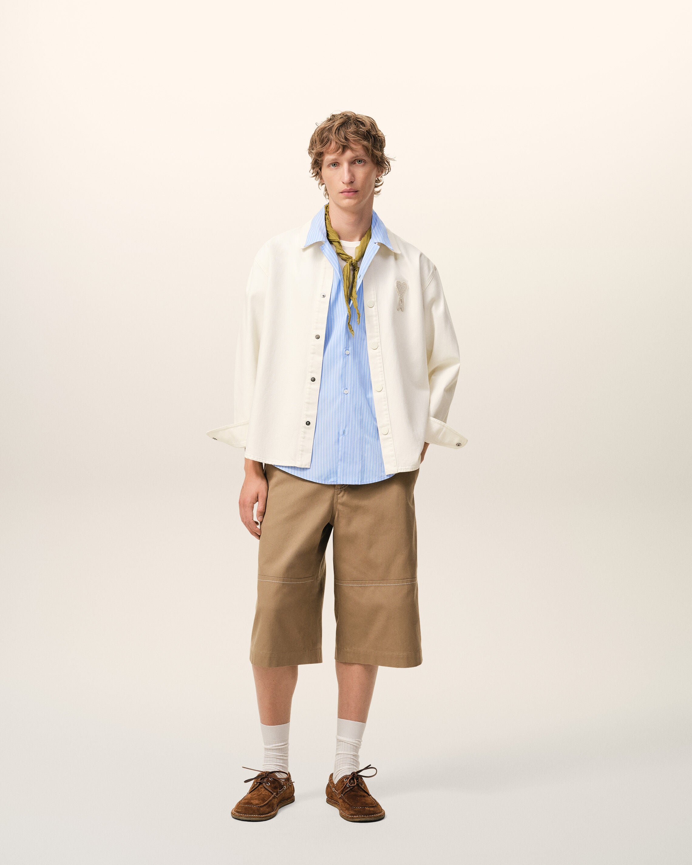 WHITE CREAM White Cotton Knitted Ami De Coeur Overshirt | Ami Paris