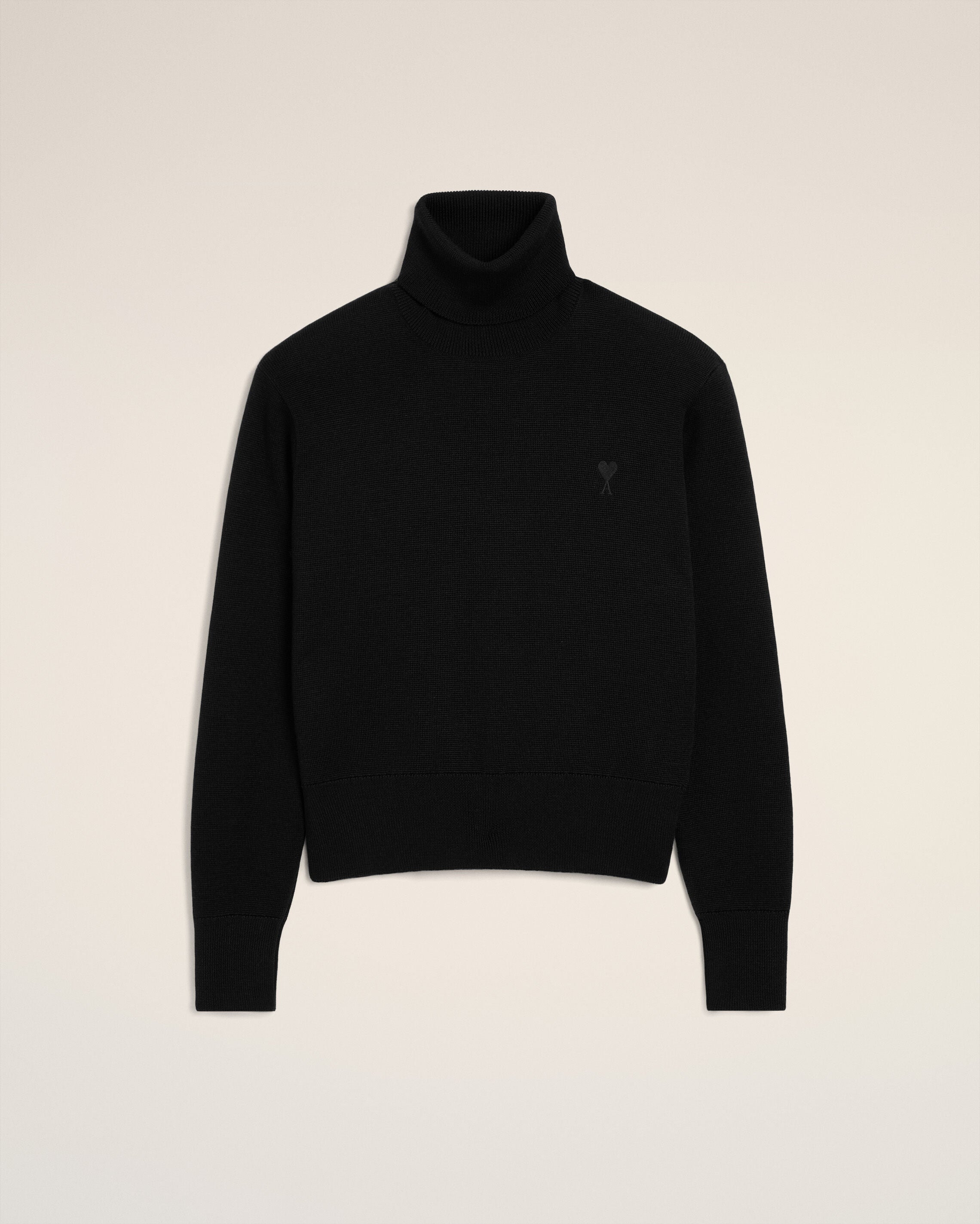 BLACK/BLACK Black Wool Ami De Coeur Turtle Neck Sweater | AMI PARIS