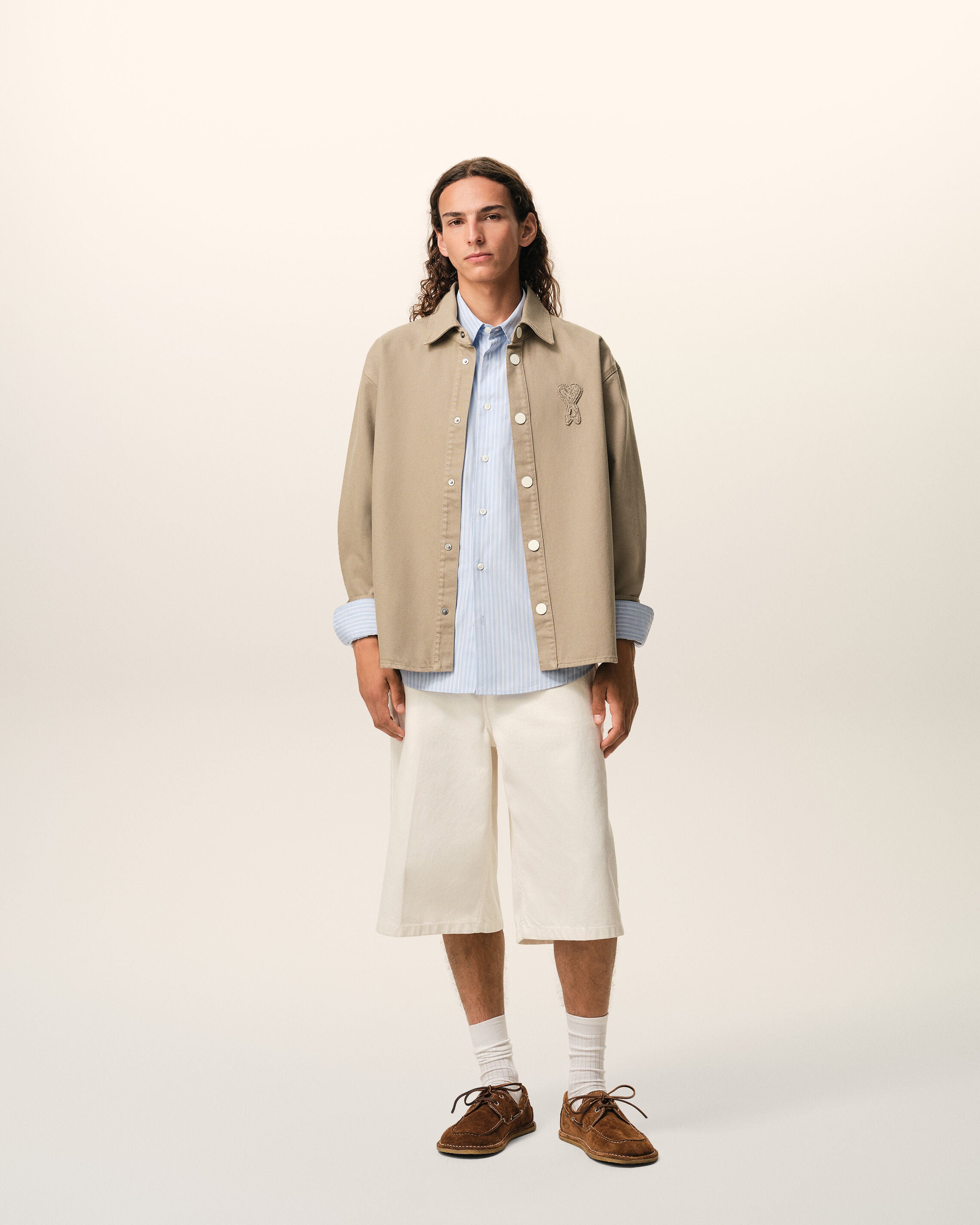 TAUPE BEIGE Beige Cotton Knitted Ami De Coeur Overshirt | Ami Paris