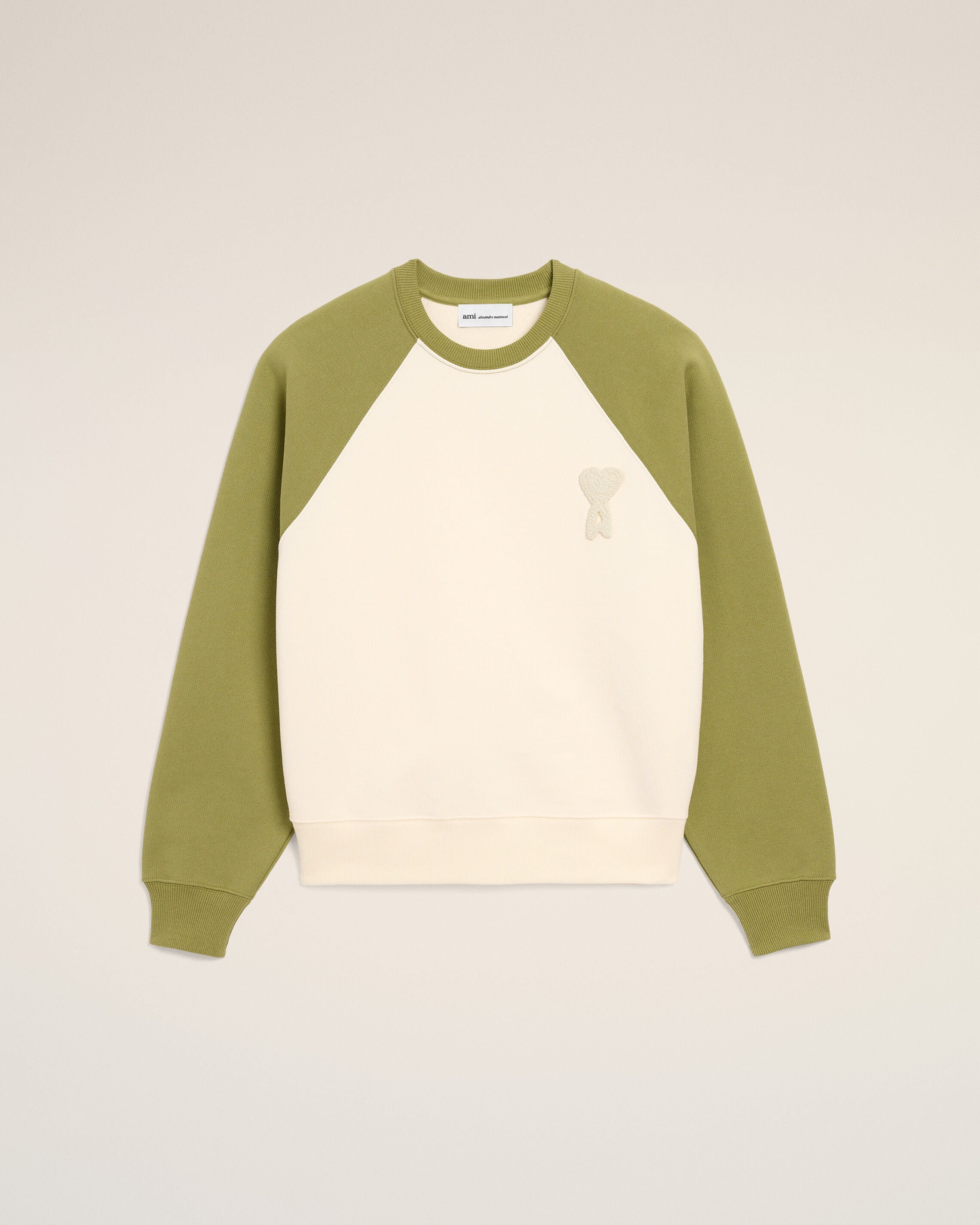 WHITE CREAM/MATCHA White And Green Cotton Knitted Ami De Coeur Sweatshirt | Ami Paris