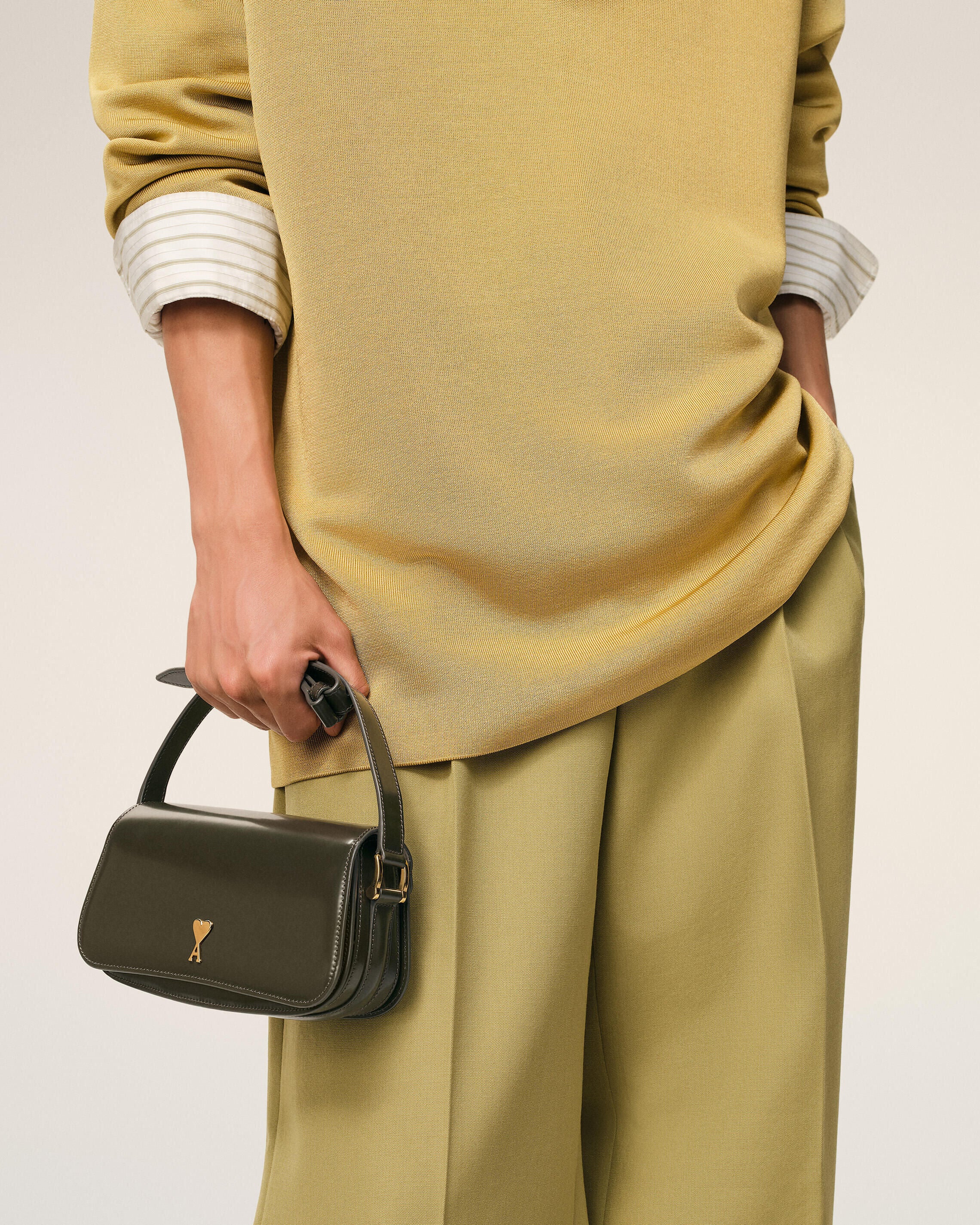 DARK KHAKI Green Cow Leather Shoulder Paris Paris Bag | Ami Paris