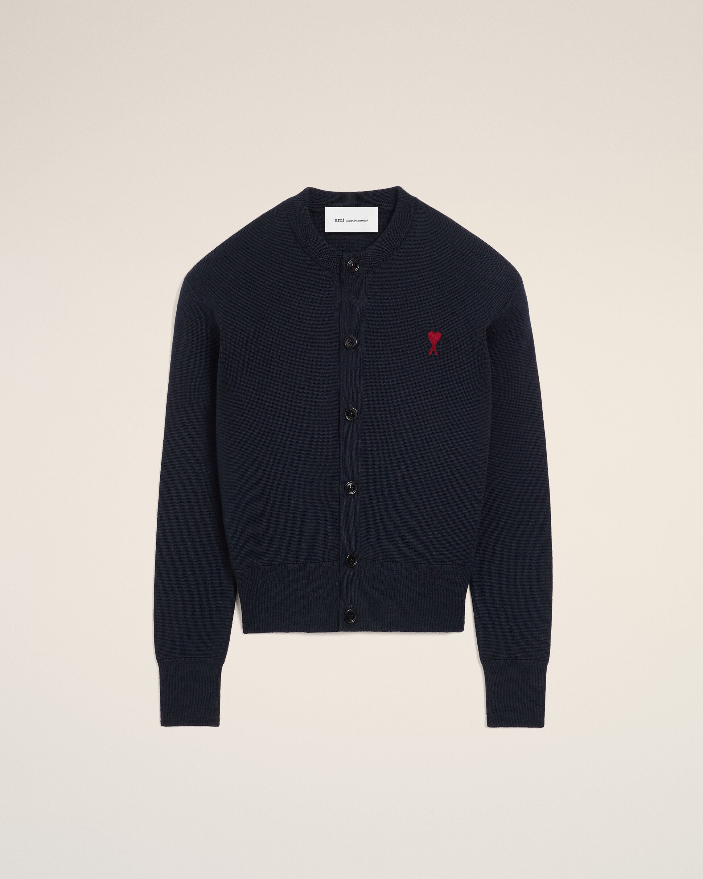 NAVY/RED Blue Wool Ami De Coeur Cardigan | AMI PARIS