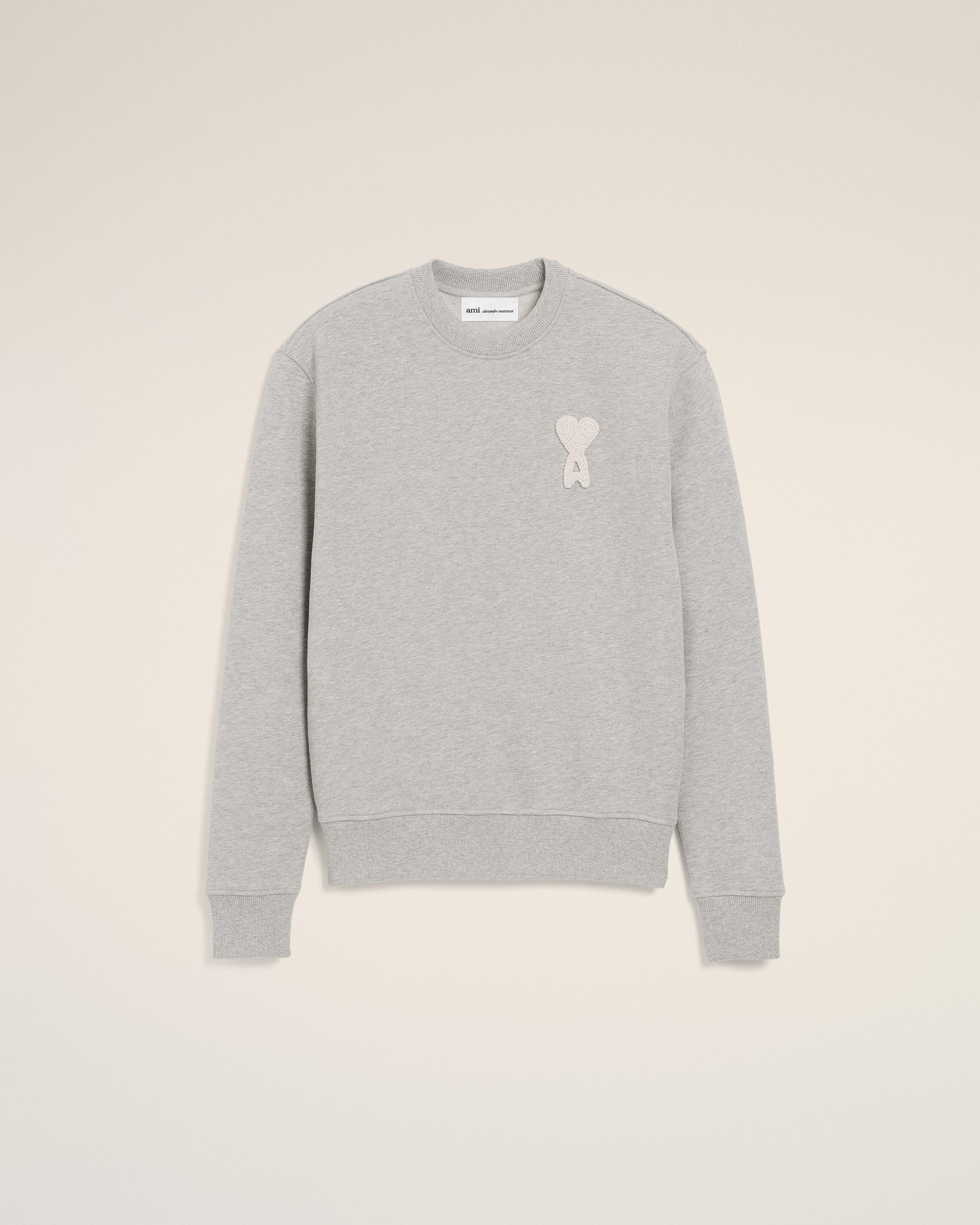 ASH GRAY/WHITE CREAM Grey Cotton Knitted Ami De Coeur Sweatshirt | Ami Paris