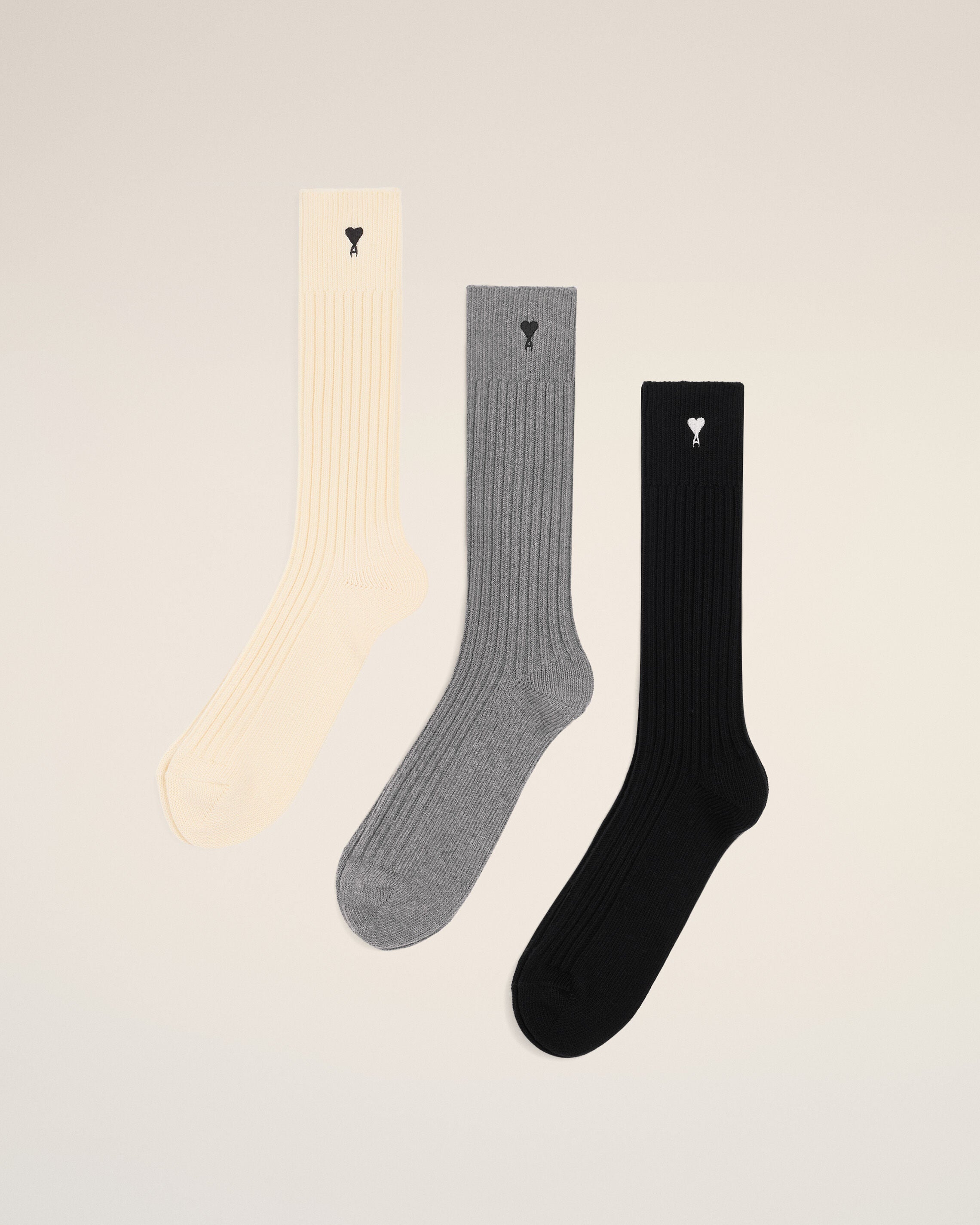OFF WHITE/GREY/BLACK OFF WHITE Cotton Three Pack Black Ami De Coeur Socks | Ami Paris