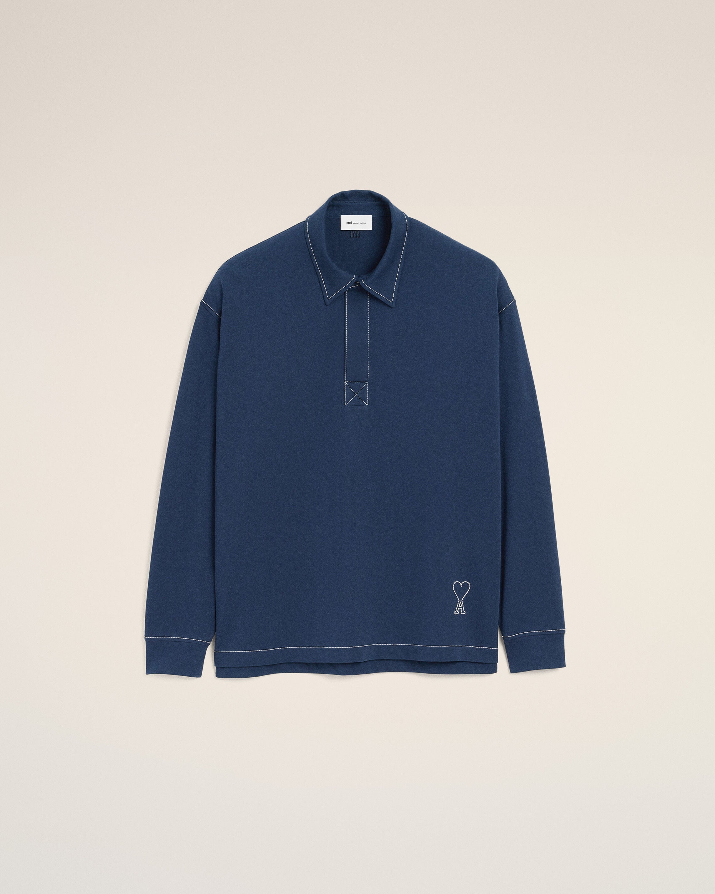 INK Blue Cotton Long Sleeves Ami De Coeur Polo | Ami Paris