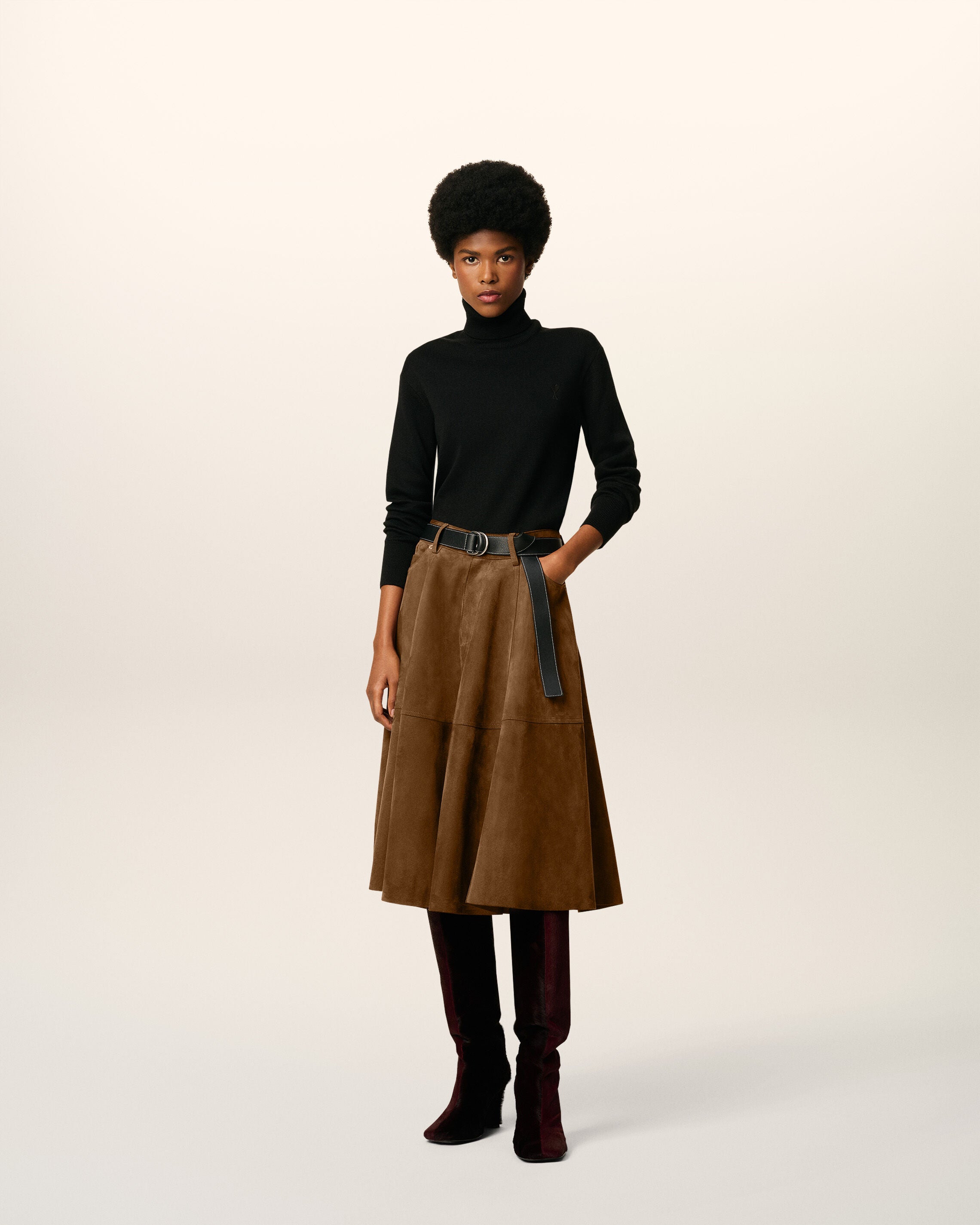 BLACK/BLACK Black Wool Ami De Coeur Turtle Neck Sweater | AMI PARIS