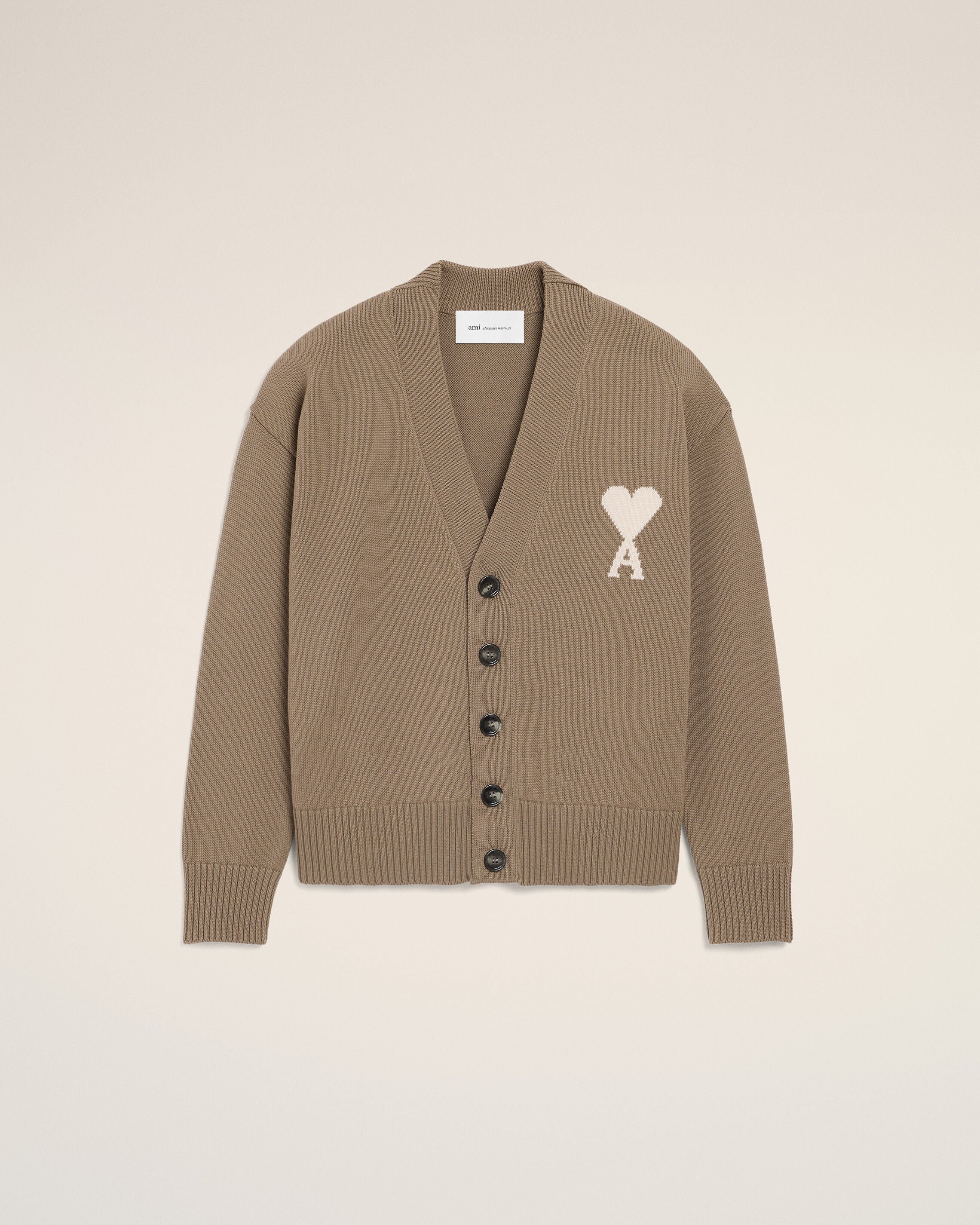 TAUPE BEIGE/OFF WHITE Beige Wool Ami De Coeur Cardigan | Ami Paris