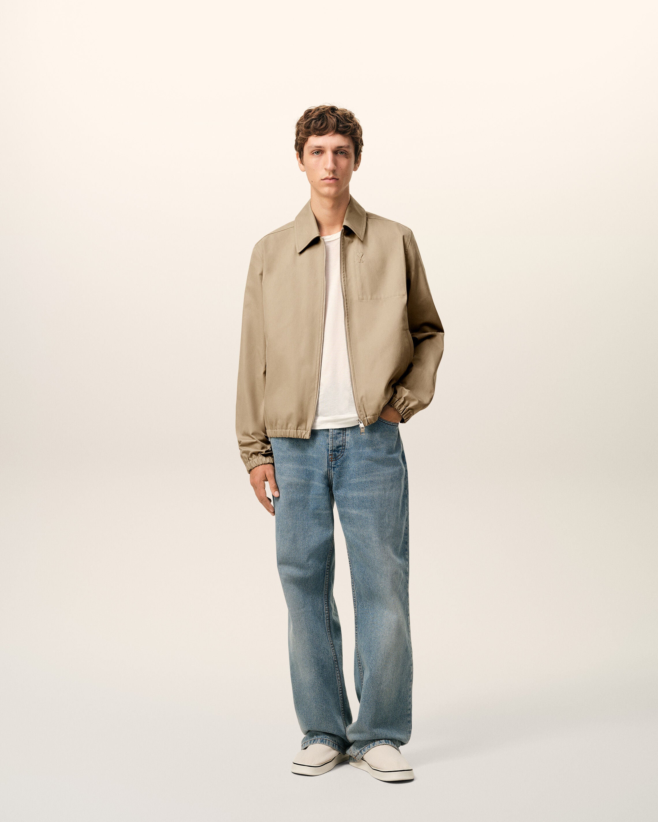 TAUPE BEIGE Beige Cotton Ami De Cœur Zipped Jacket | Ami Paris