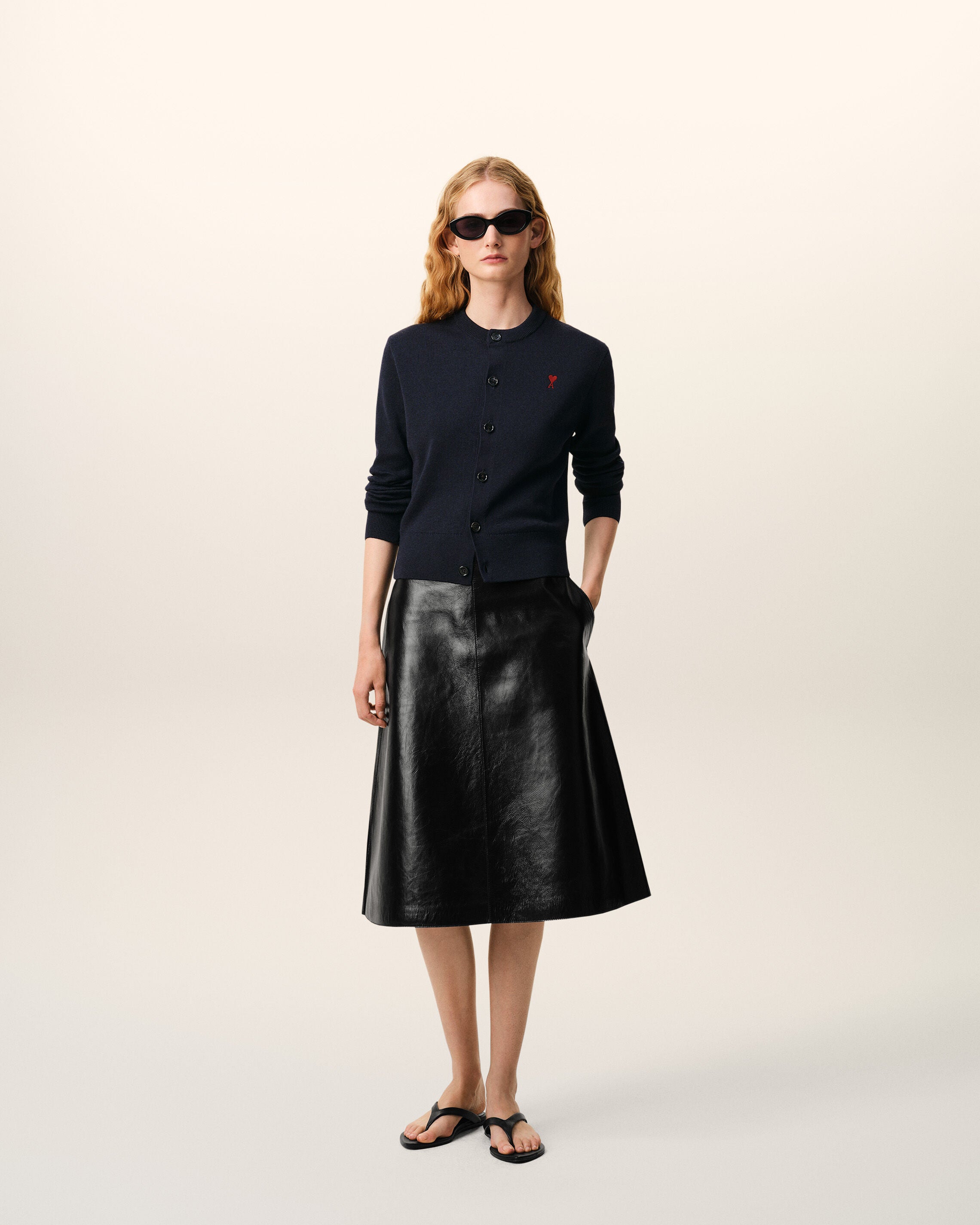 NAVY/RED Blue Wool Ami De Coeur Cardigan | AMI PARIS