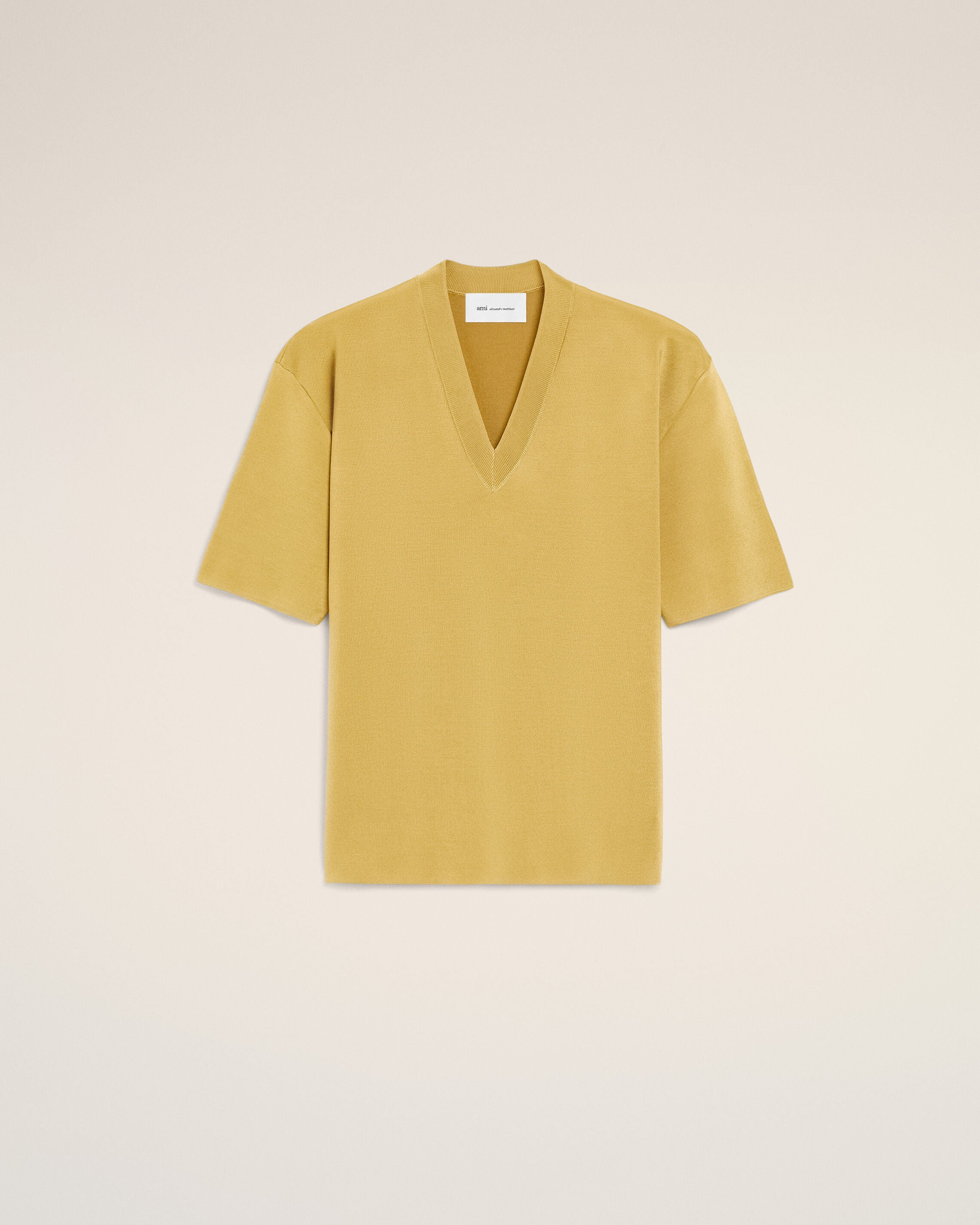 YELLOW PASTEL Yellow Wool Short Sleeves V Neck Sweater | Ami Paris