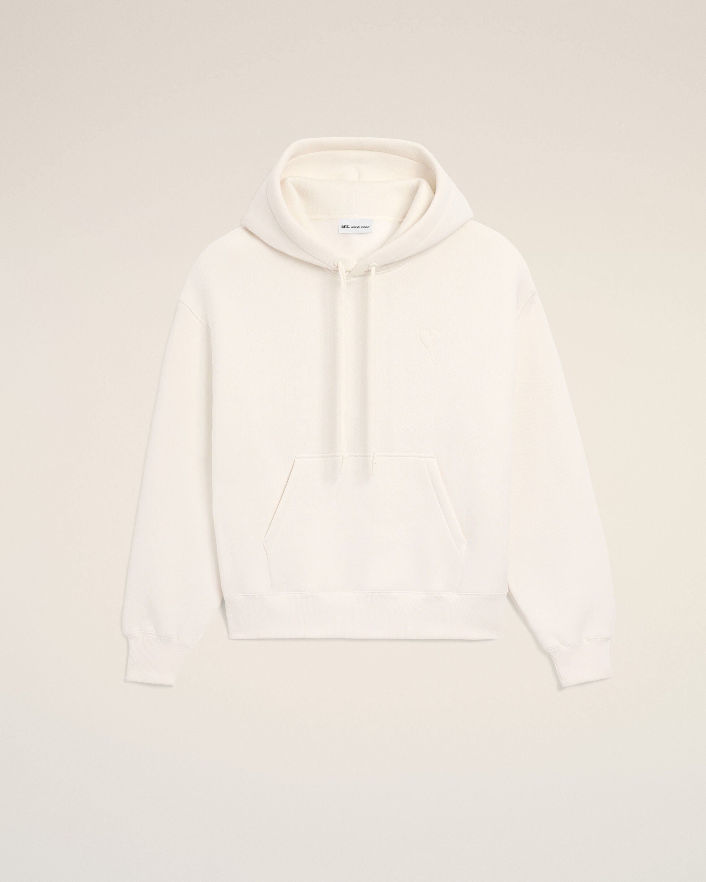 WHITE CREAM White Cotton Embossed Ami De Coeur Hoodie | Ami Paris