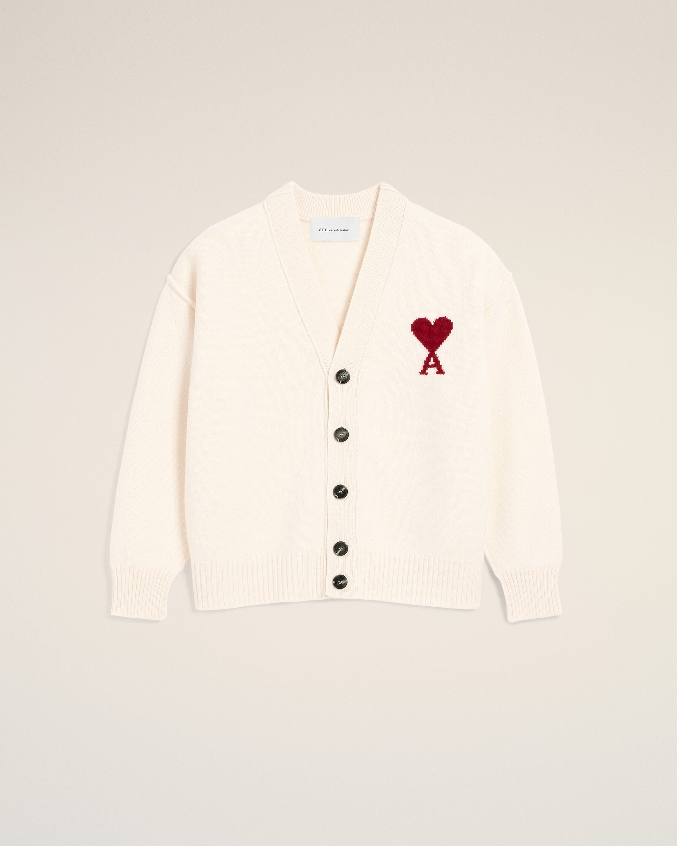 OFF WHITE/ RED White Wool Ami De Coeur Cardigan | AMI PARIS