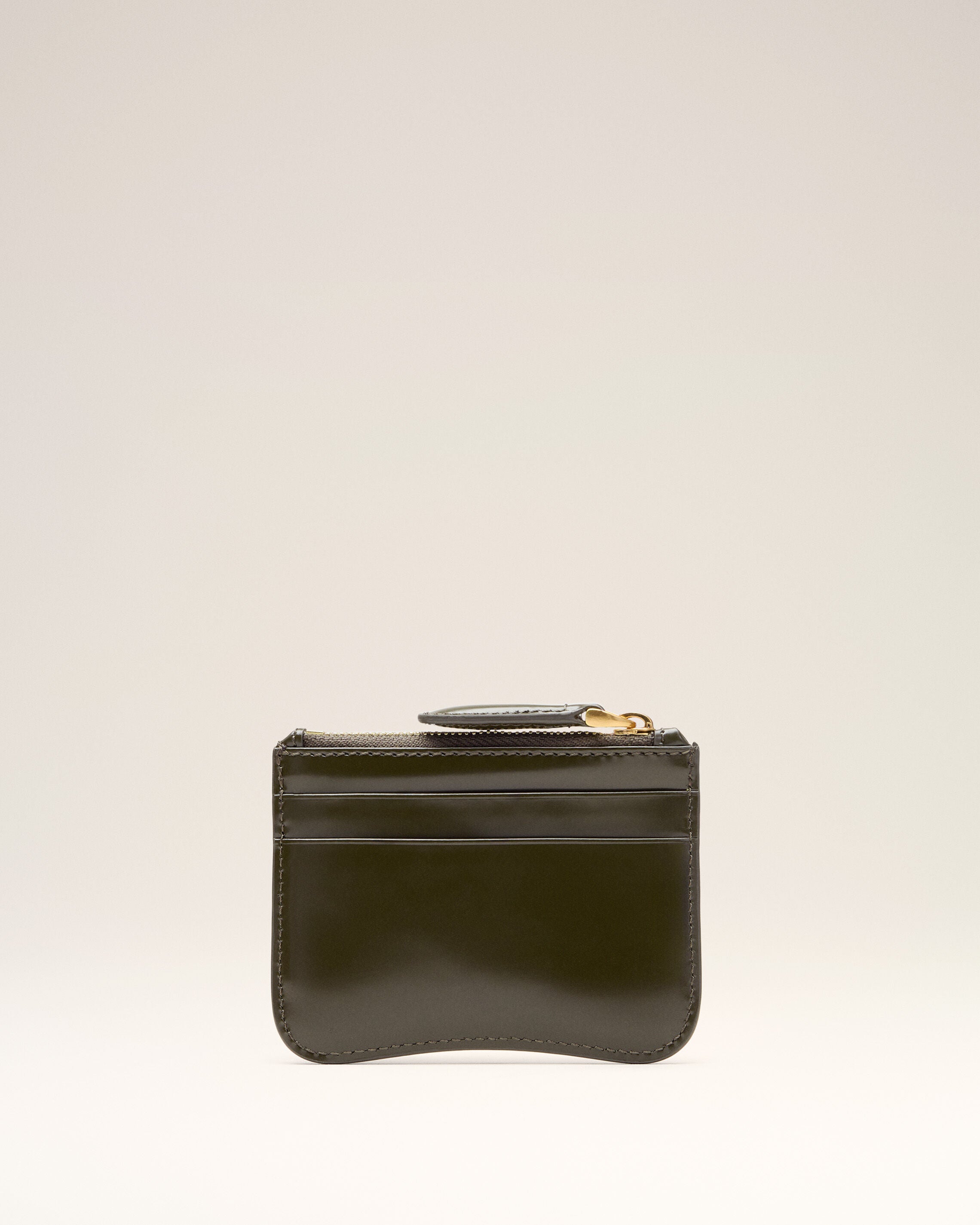 DARK KHAKI Green Cow Leather Paris Paris Zipped Card Holder | Ami Paris