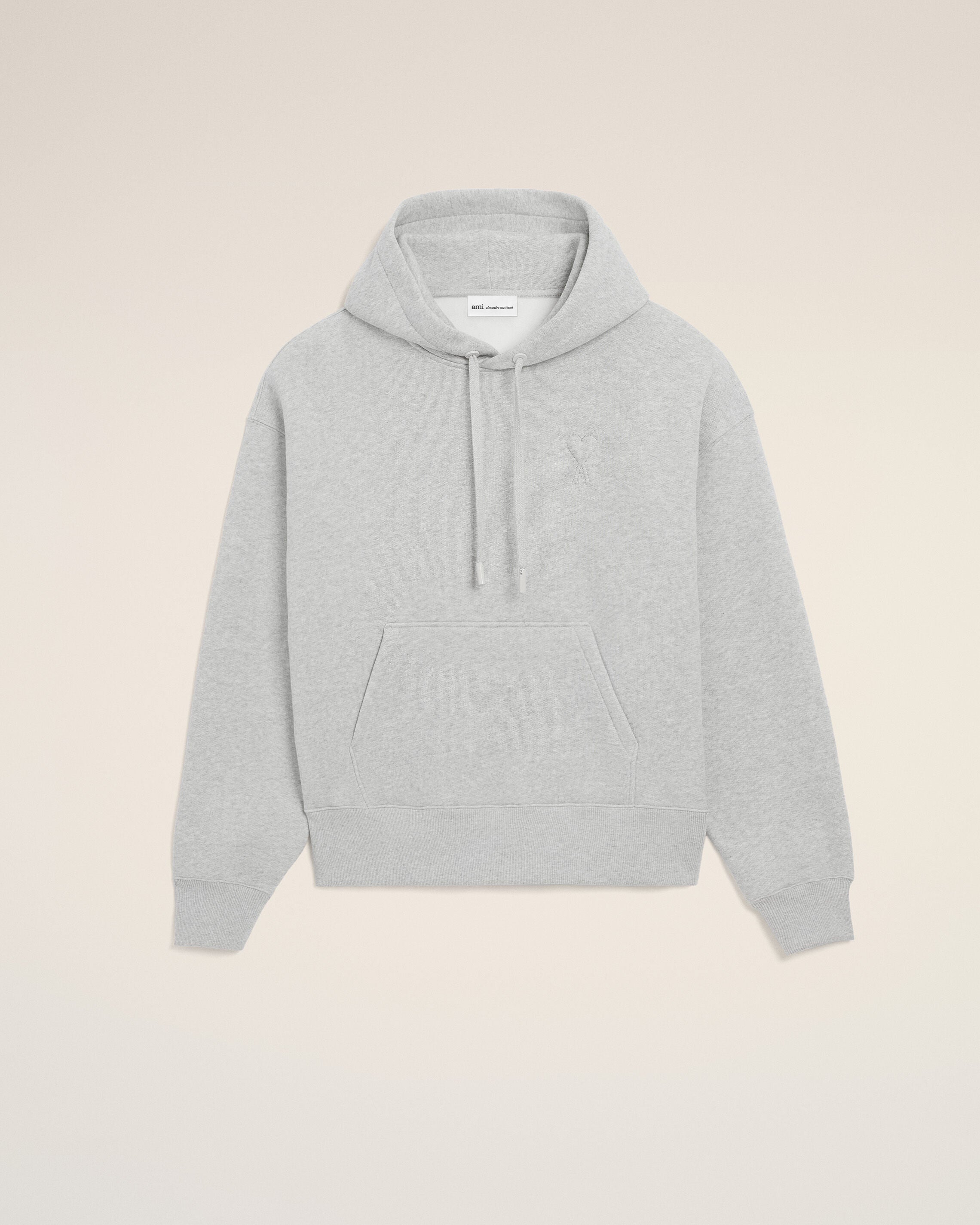 HEATHER ASH GREY Grey Cotton Embossed Ami De Coeur Hoodie | Ami Paris