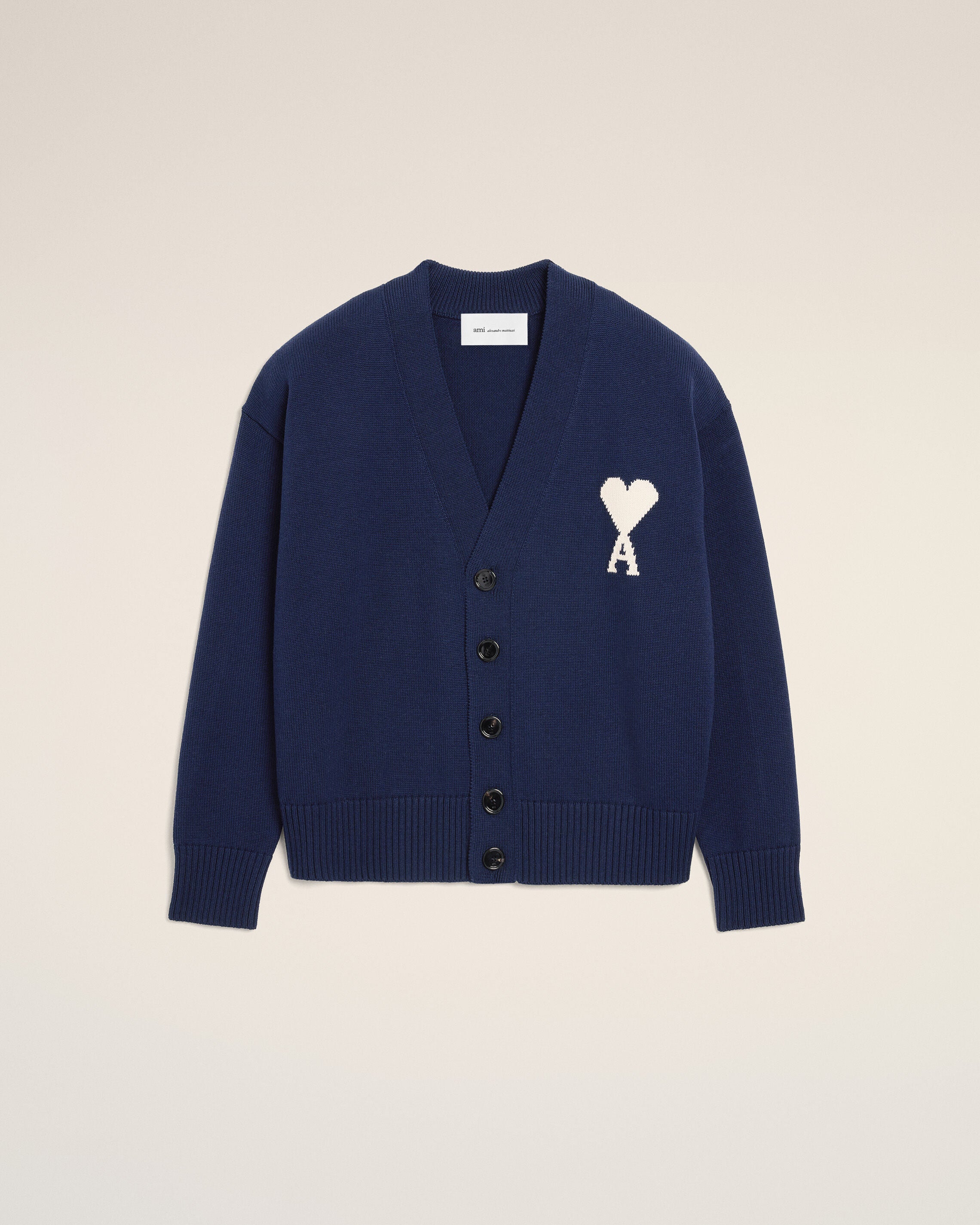 INK/OFF WHITE Blue Wool Ami De Coeur Cardigan | Ami Paris