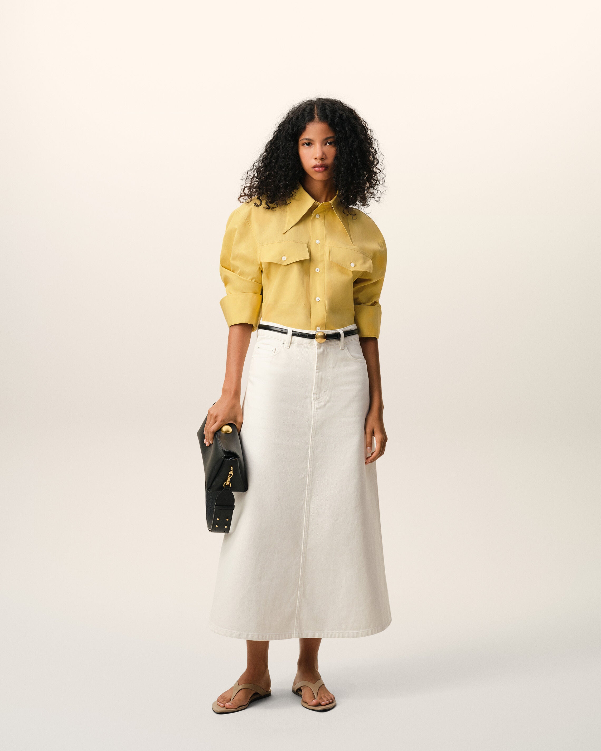 YELLOW PASTEL Yellow Cotton Sharp Collar Fitted Shirt | Ami Paris