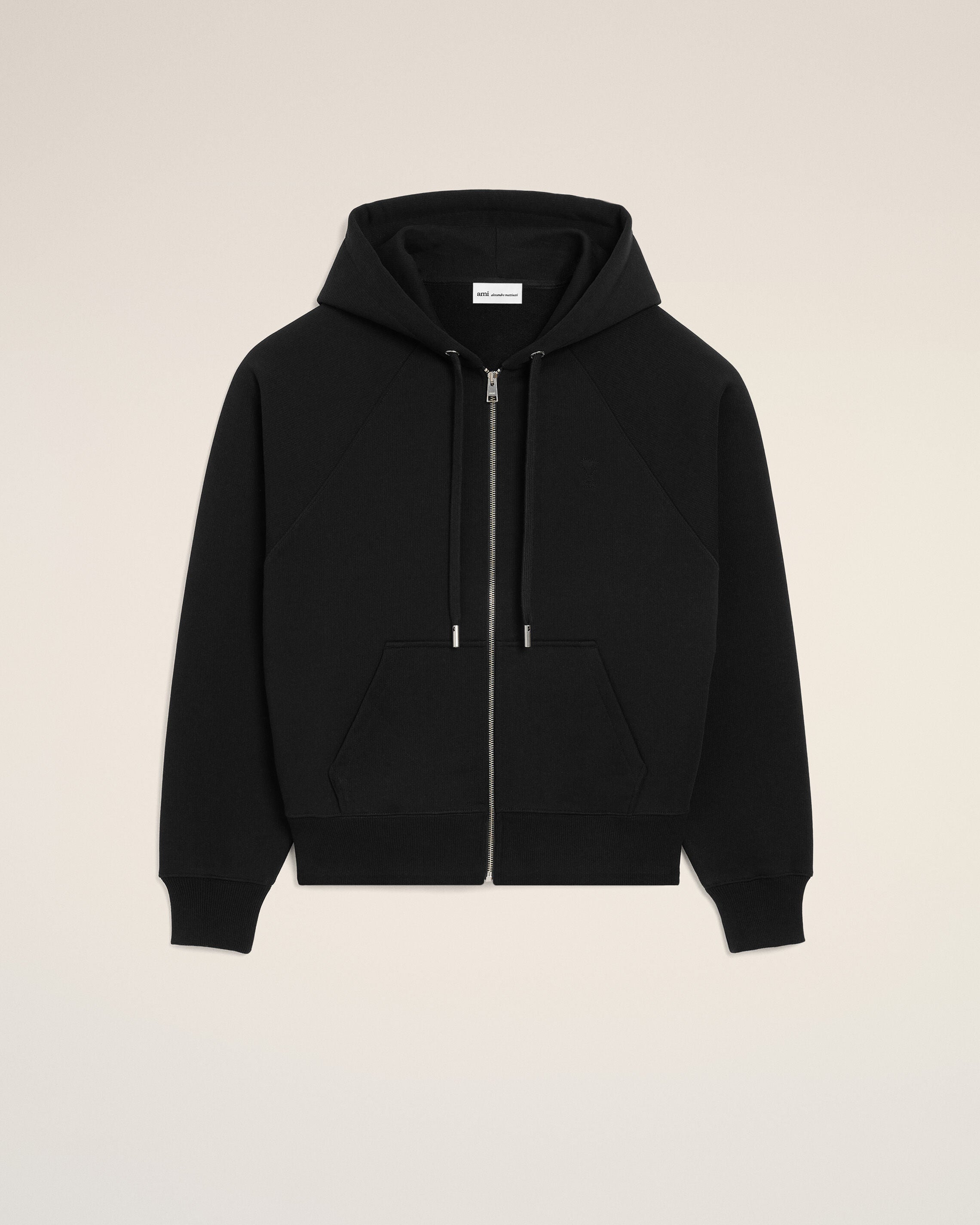 BLACK Black Cotton Zipped Ami De Coeur Hoodie | AMI PARIS