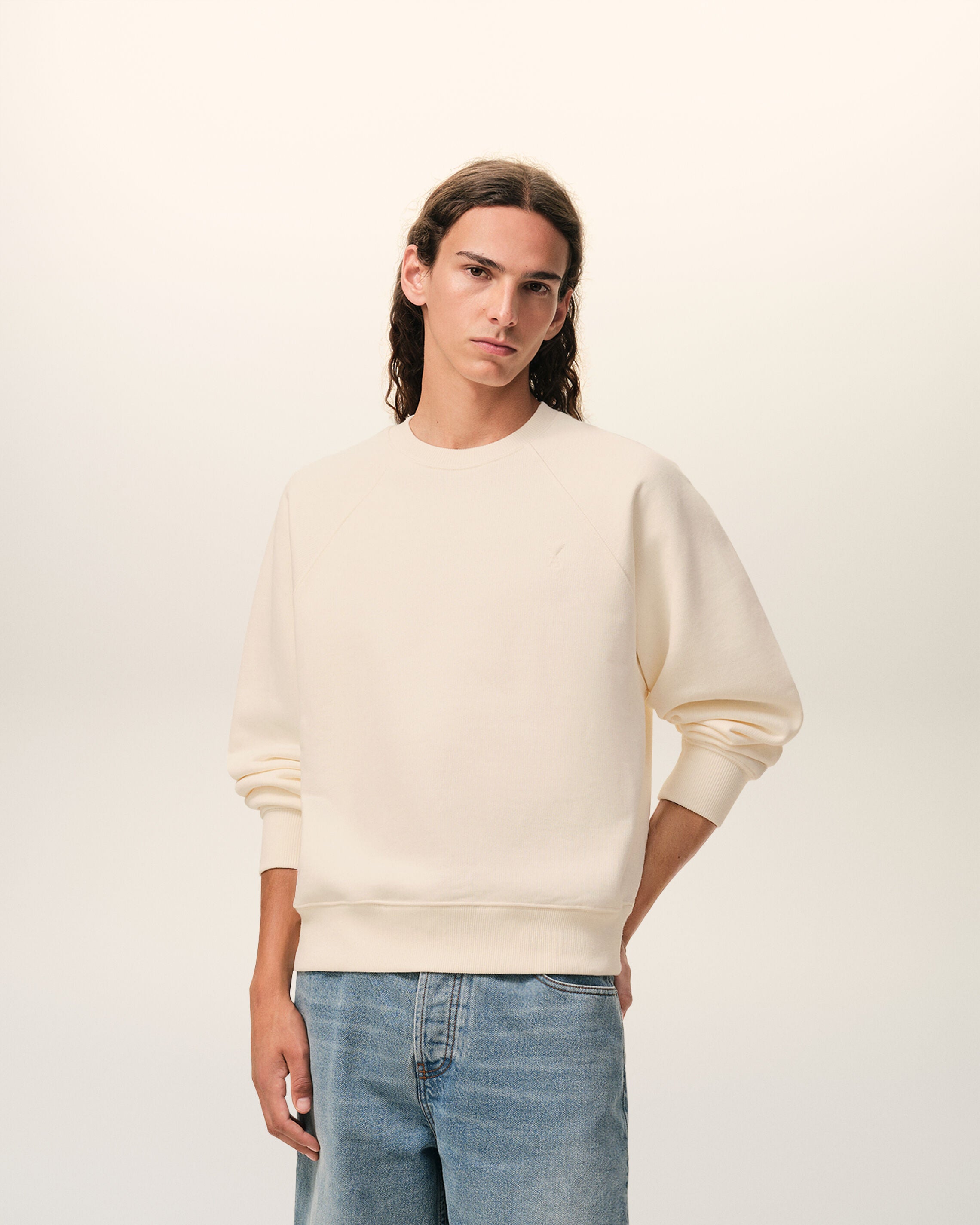 WHITE CREAM White Cotton Embossed Ami De Coeur Sweatshirt | Ami Paris