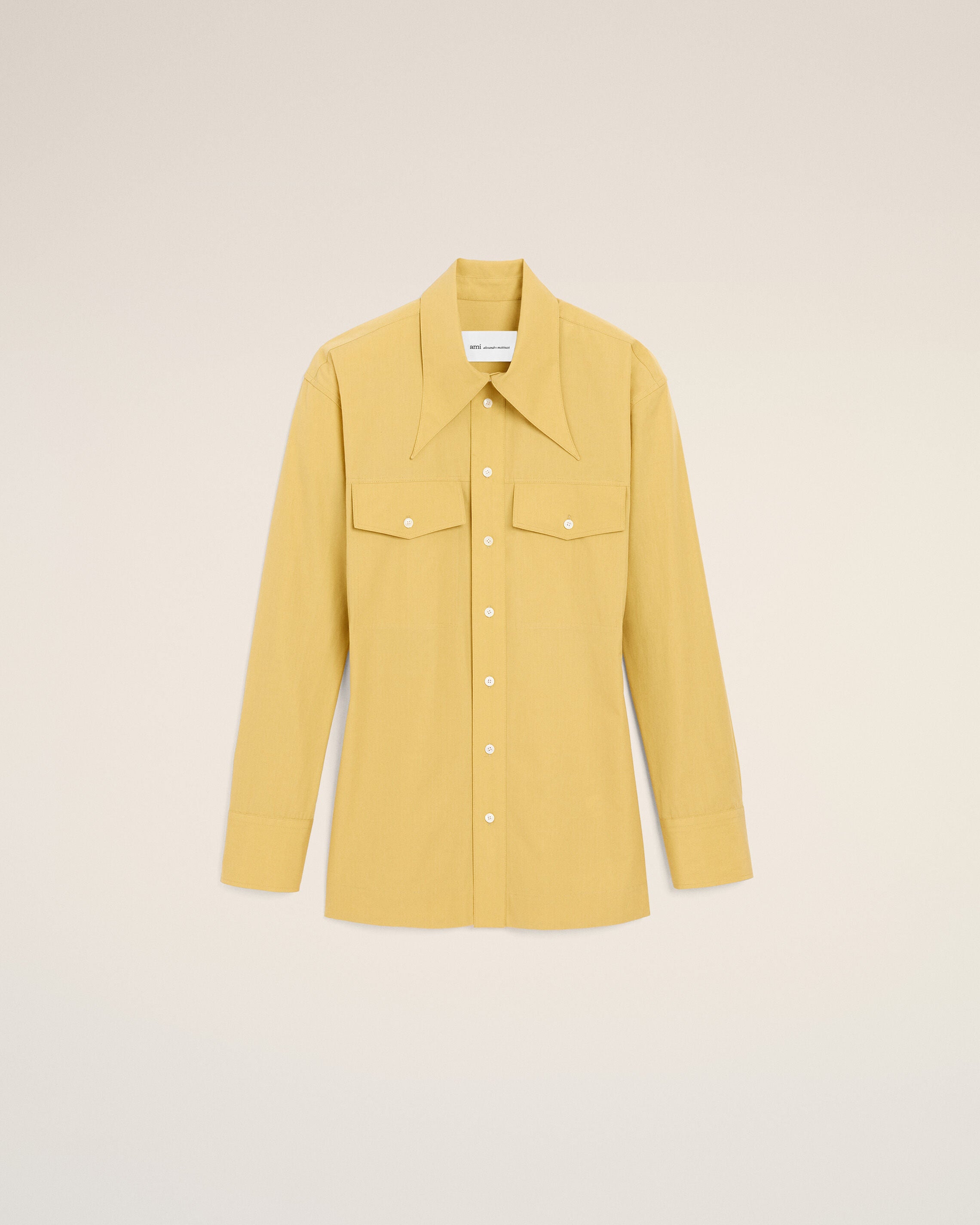 YELLOW PASTEL Yellow Cotton Sharp Collar Fitted Shirt | Ami Paris