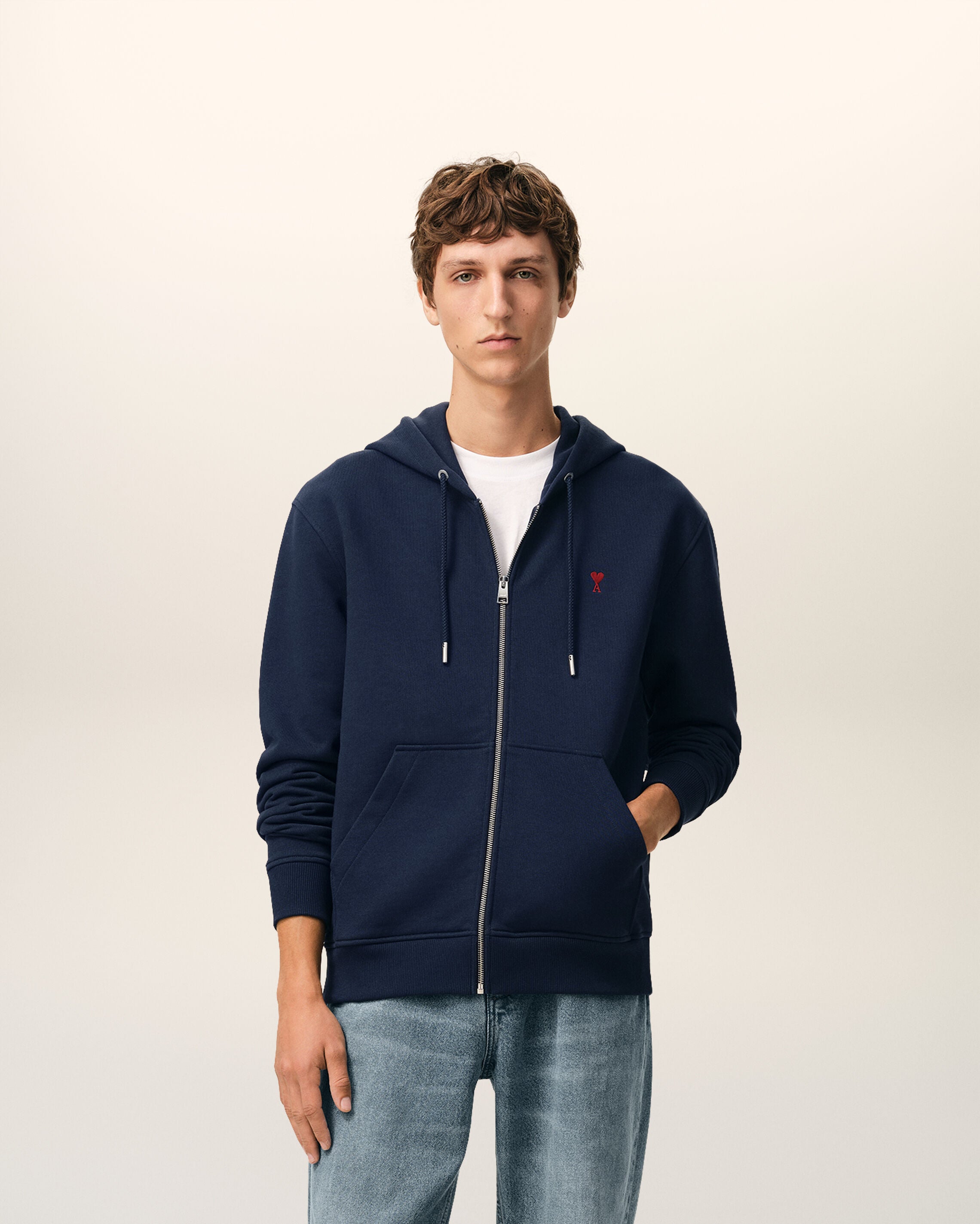 Night Blue Red Ami De Coeur Zipped Hoodie | AMI PARIS