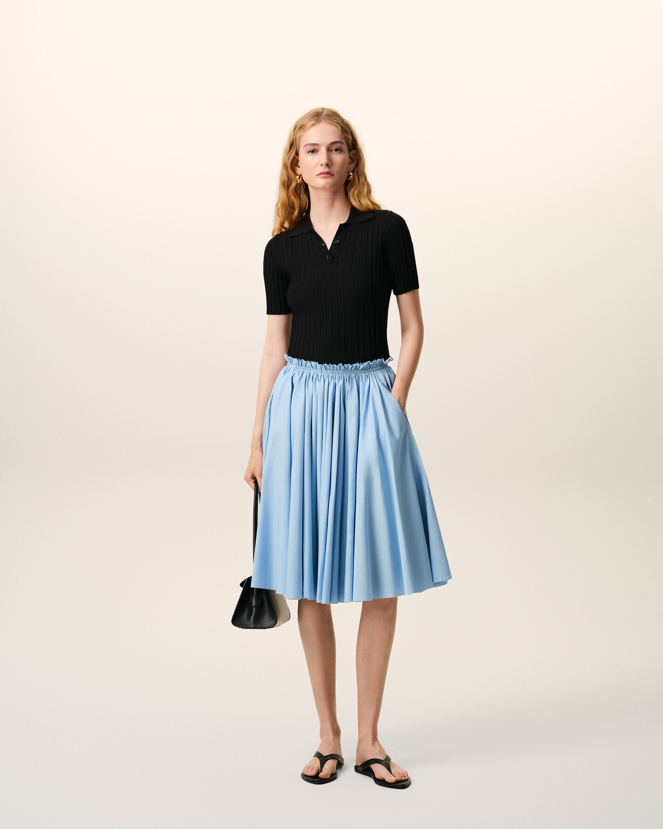 CASHMERE BLUE Blue Cotton Midi Corolla Skirt | Ami Paris