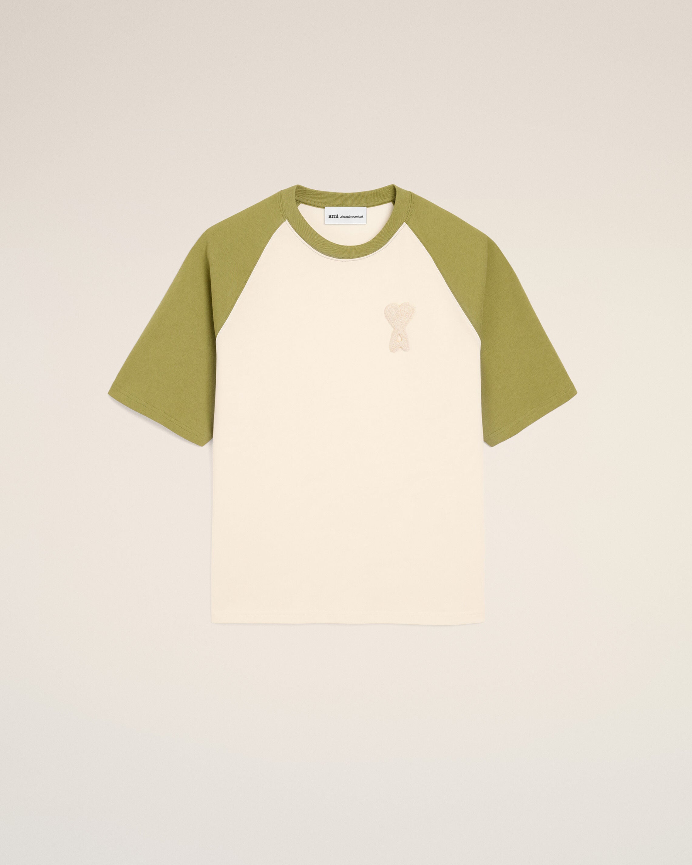 WHITE CREAM/MATCHA White And Green Cotton Ami De Coeur Knitted Patch T-shirt | Ami Paris