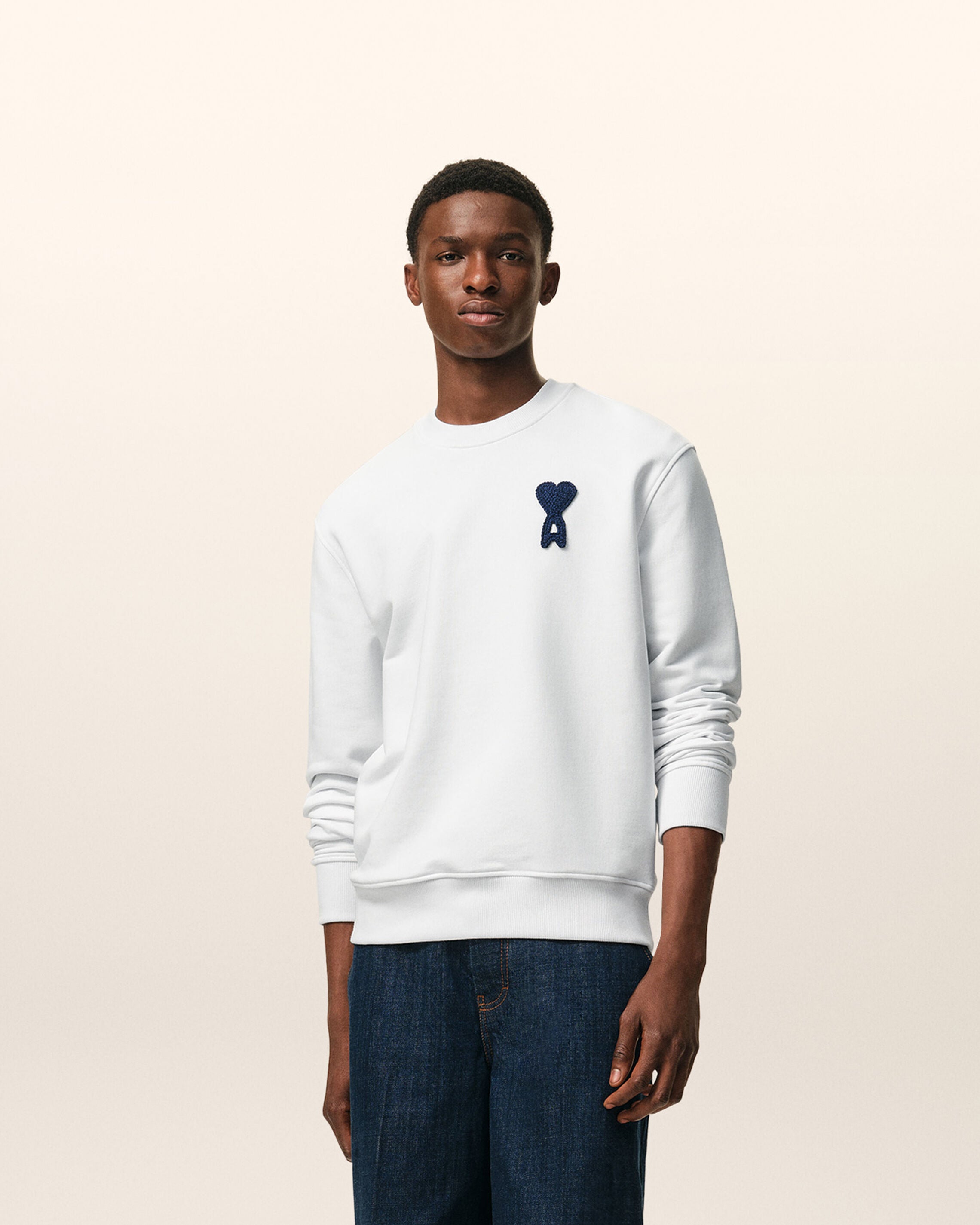 WHITE/INK White Cotton Knitted Ami De Coeur Sweatshirt | Ami Paris