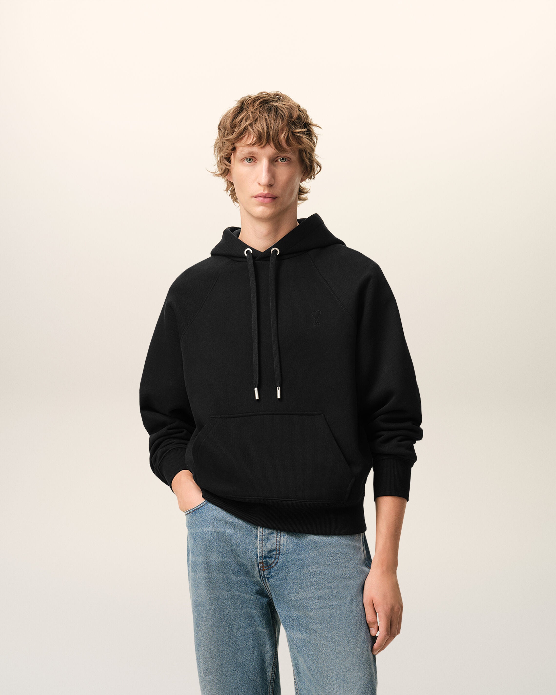 BLACK Black Cotton Ami De Coeur Hoodie | AMI PARIS