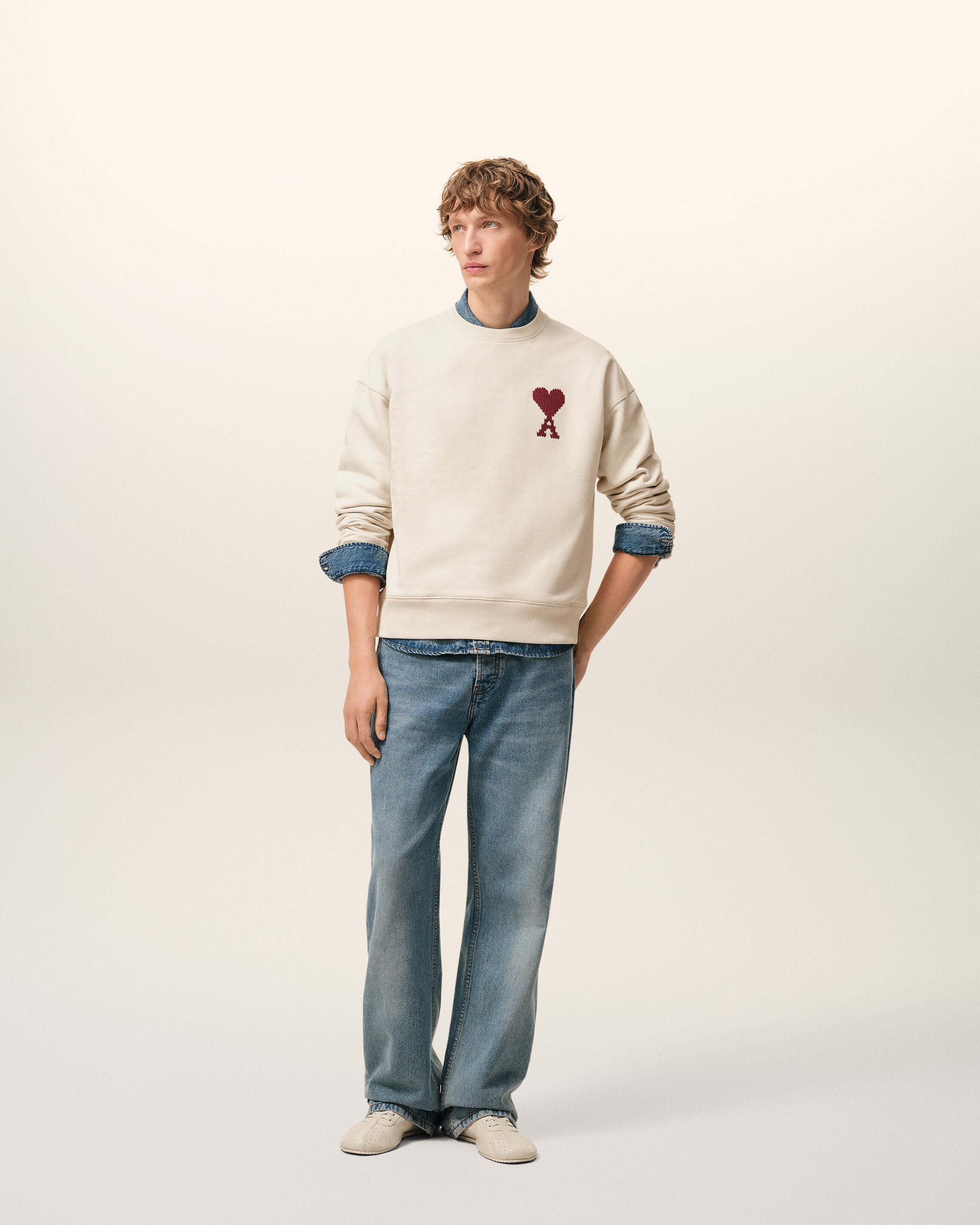 MOONLIGHT / SUNSET RED White Cotton Ami De Coeur Sweatshirt | Ami Paris