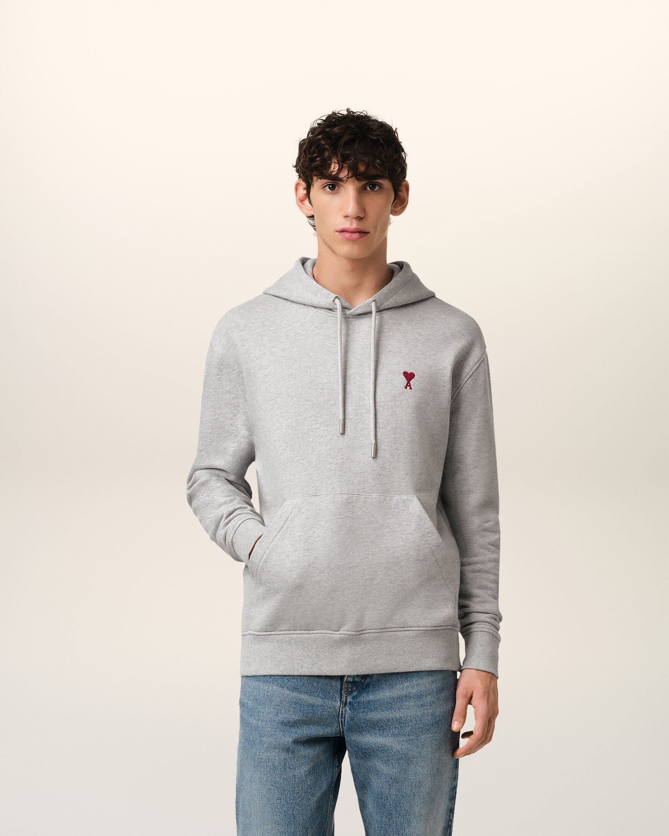 Heather Ash Grey Red Ami De Coeur Hoodie | AMI PARIS