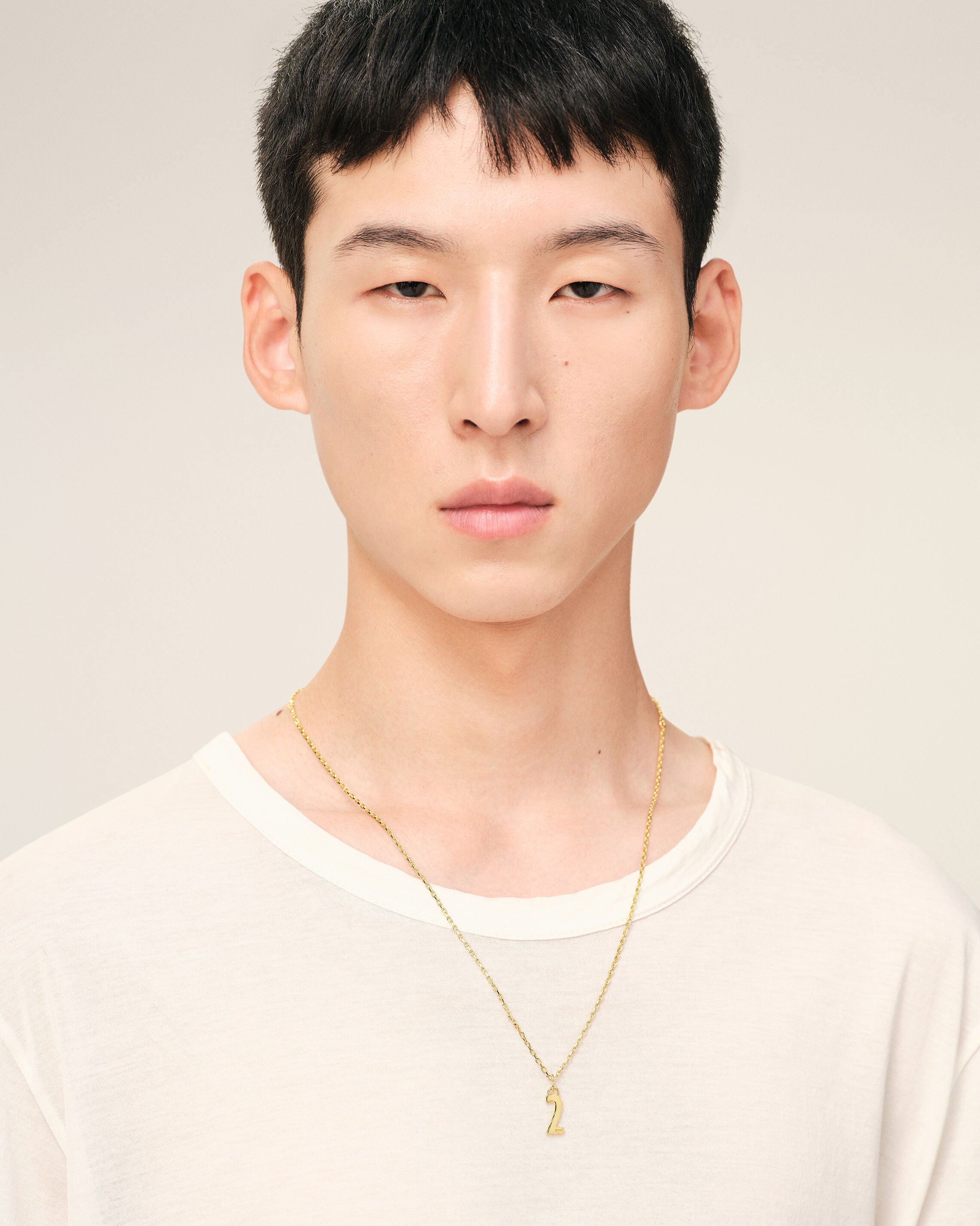 GOLD Gold Brass Hammered "2" Pendant Necklace | Ami Paris