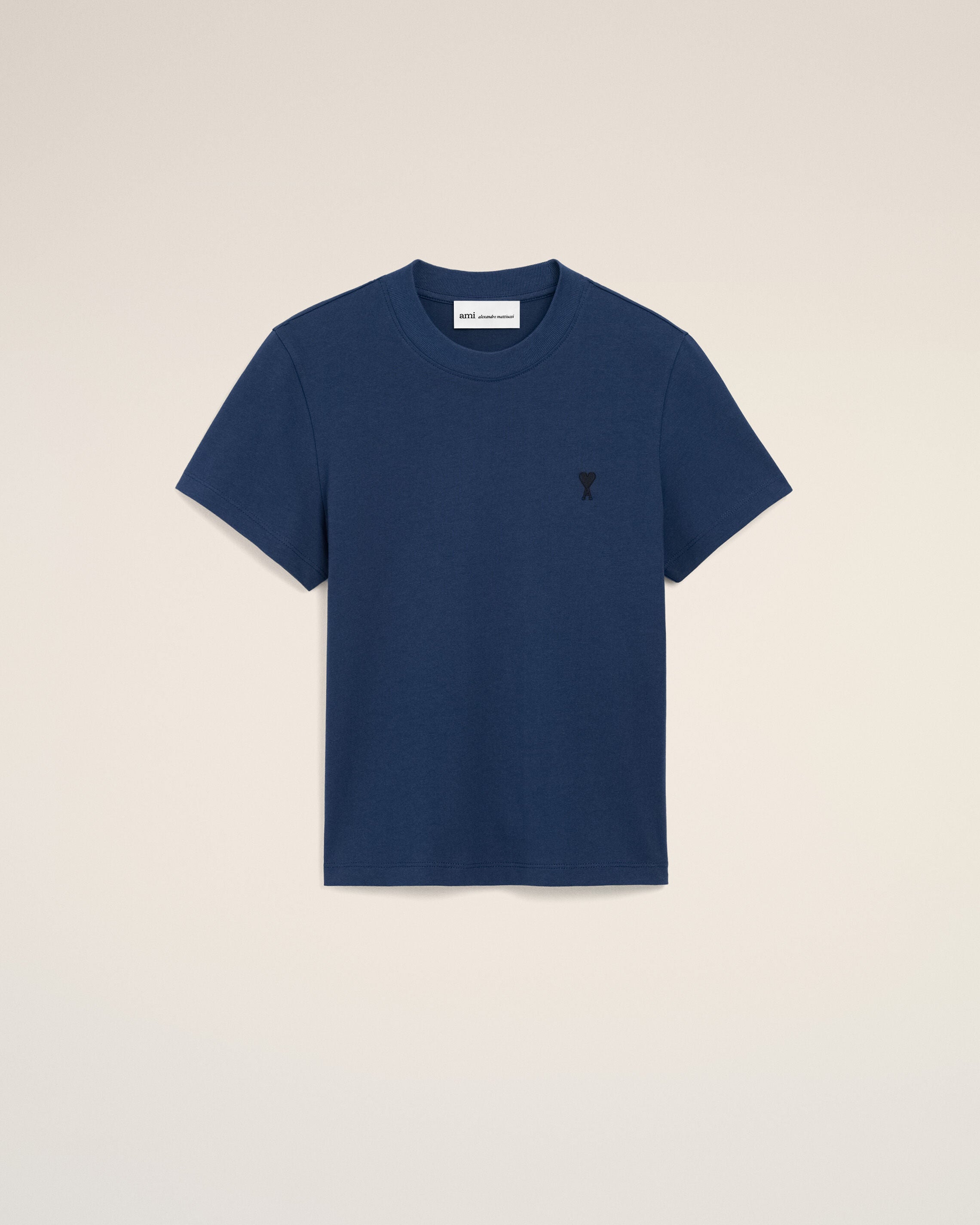 INK Blue Cotton Ami De Coeur Cropped T-shirt | Ami Paris