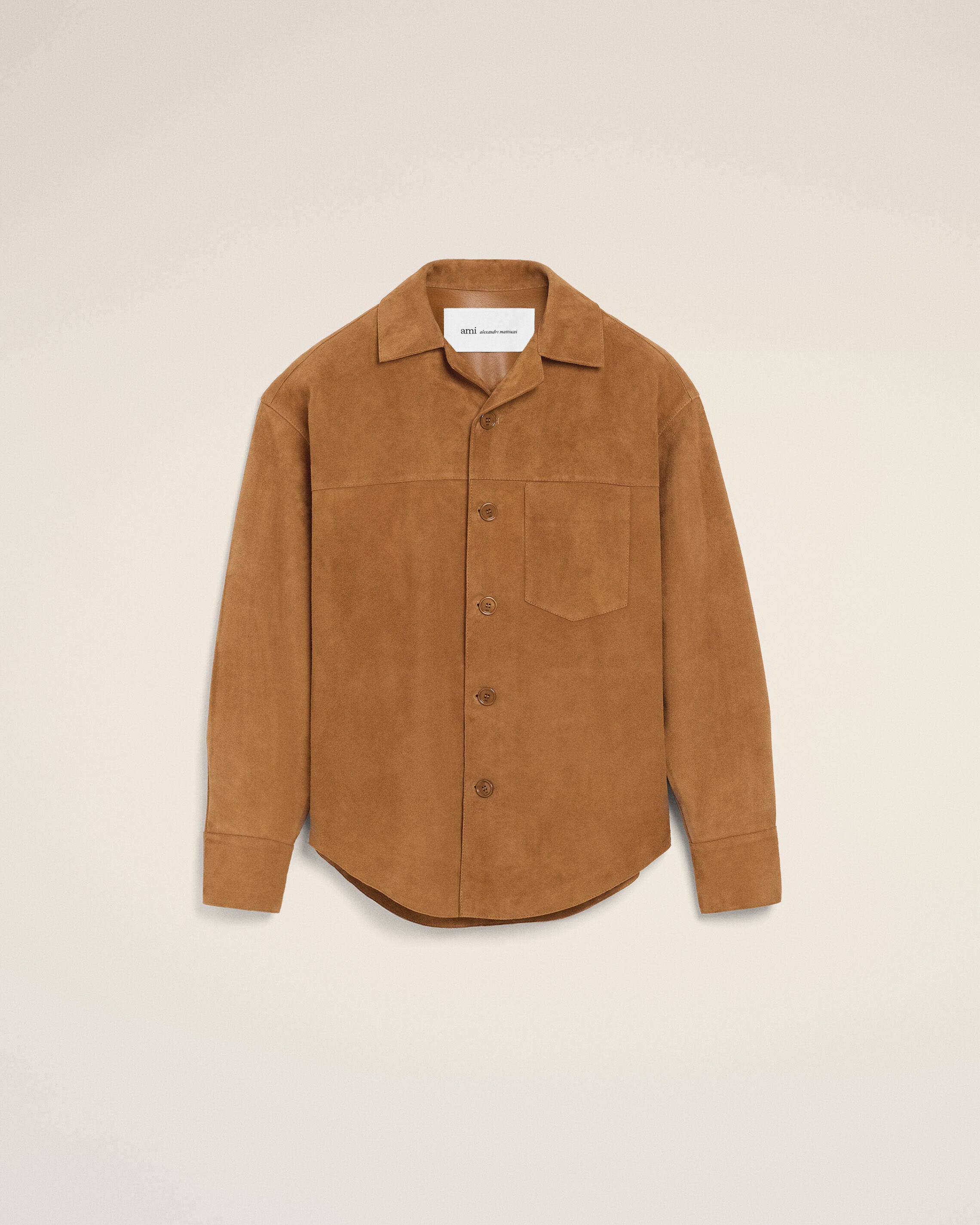 CARAMEL Brown Goat Leather Buttoned Overshirt | Ami Paris