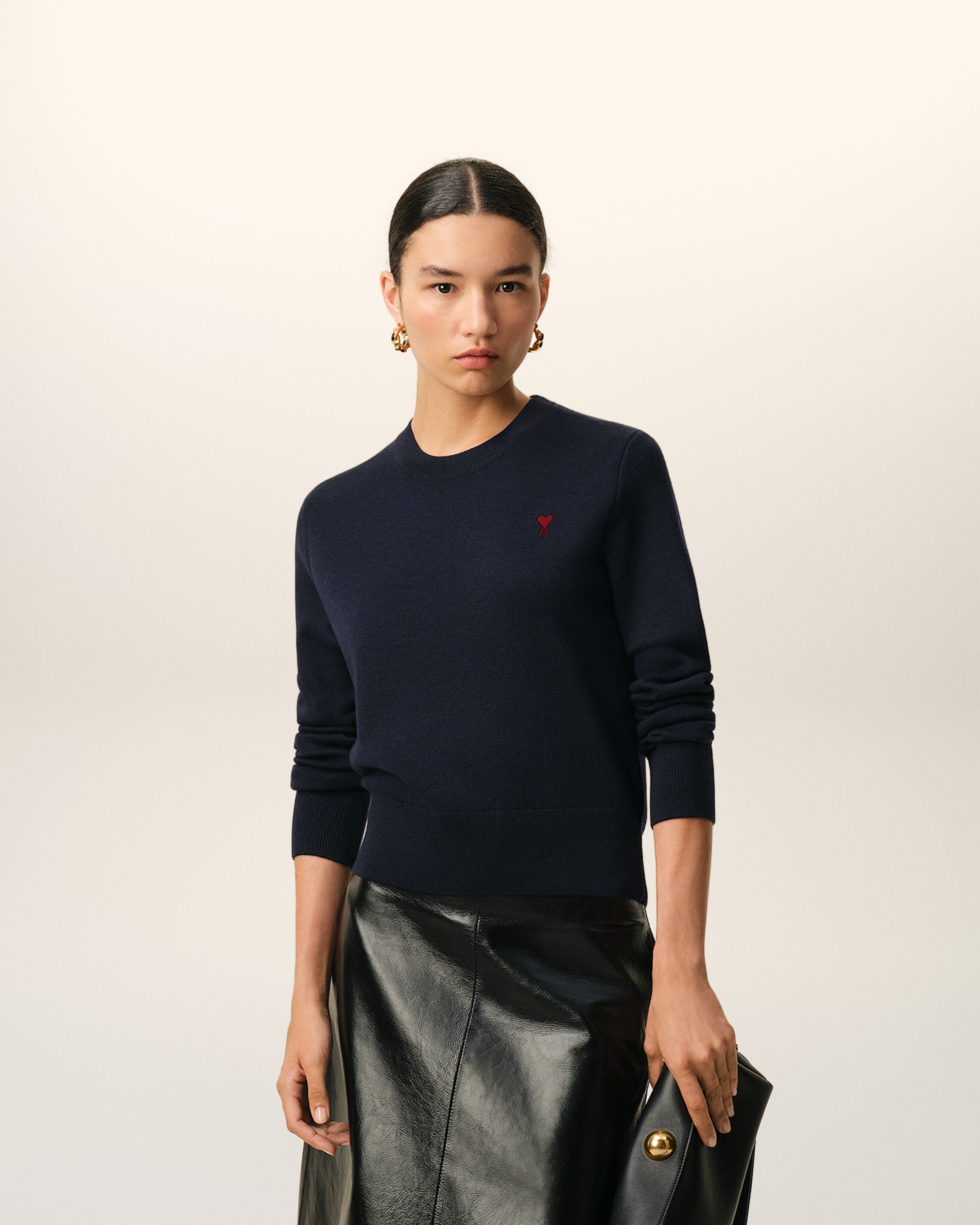 NAVY/RED Blue Wool Ami De Coeur Crewneck Sweater | AMI PARIS