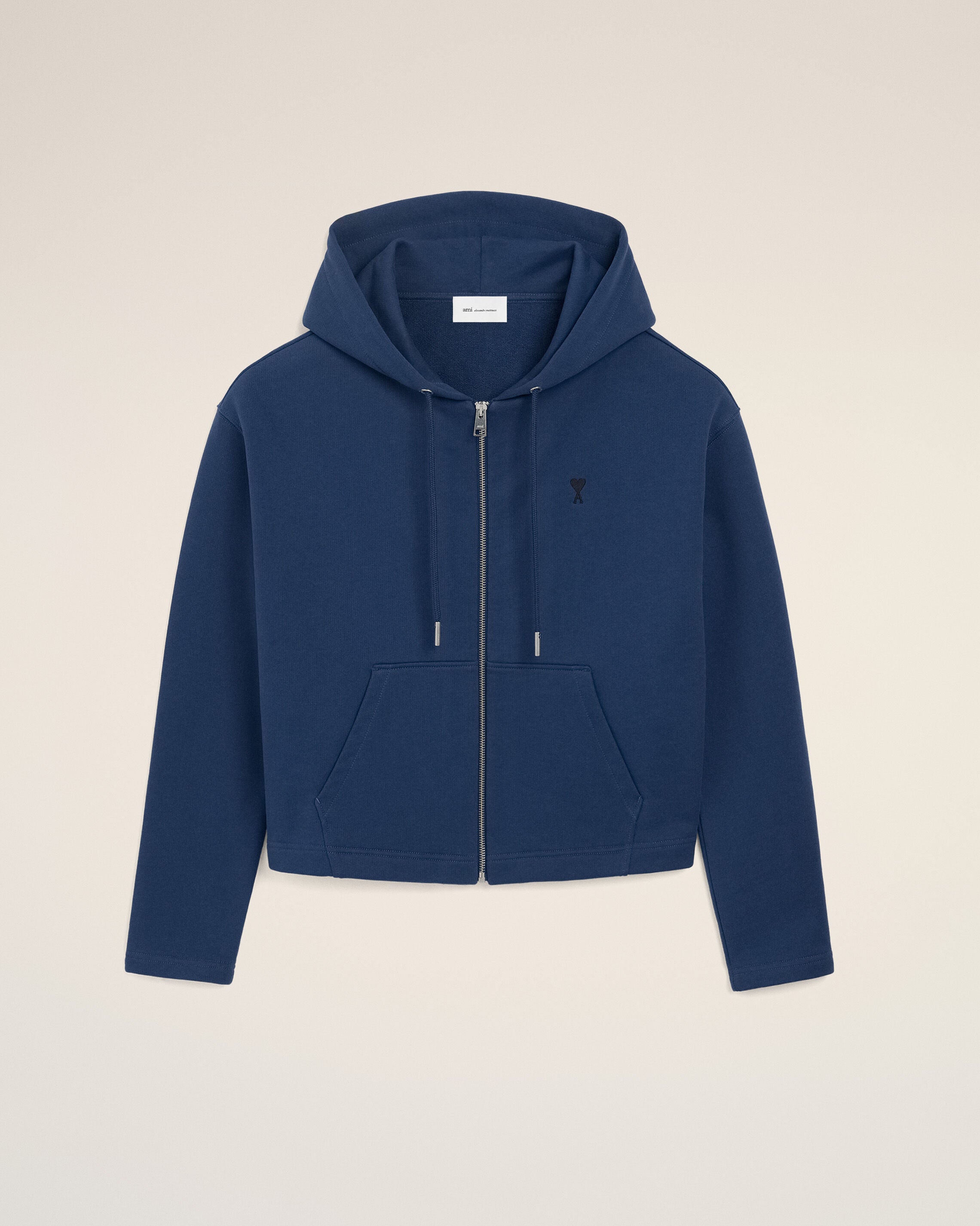 INK Blue Cotton Ami De Coeur Zipped Hoodie | Ami Paris