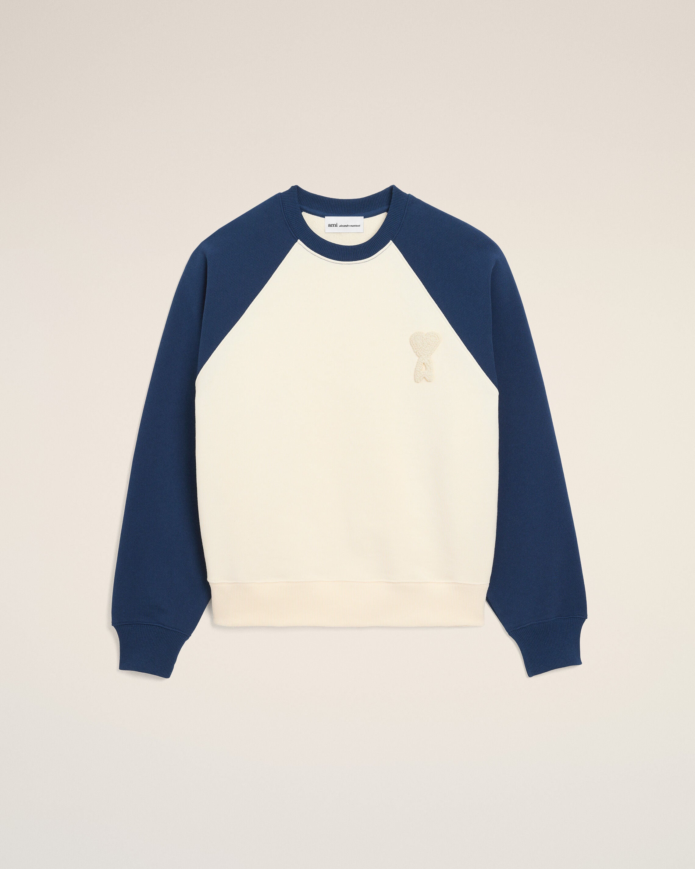 WHITE CREAM/INK White And Blue Cotton Knitted Ami De Coeur Sweatshirt | Ami Paris