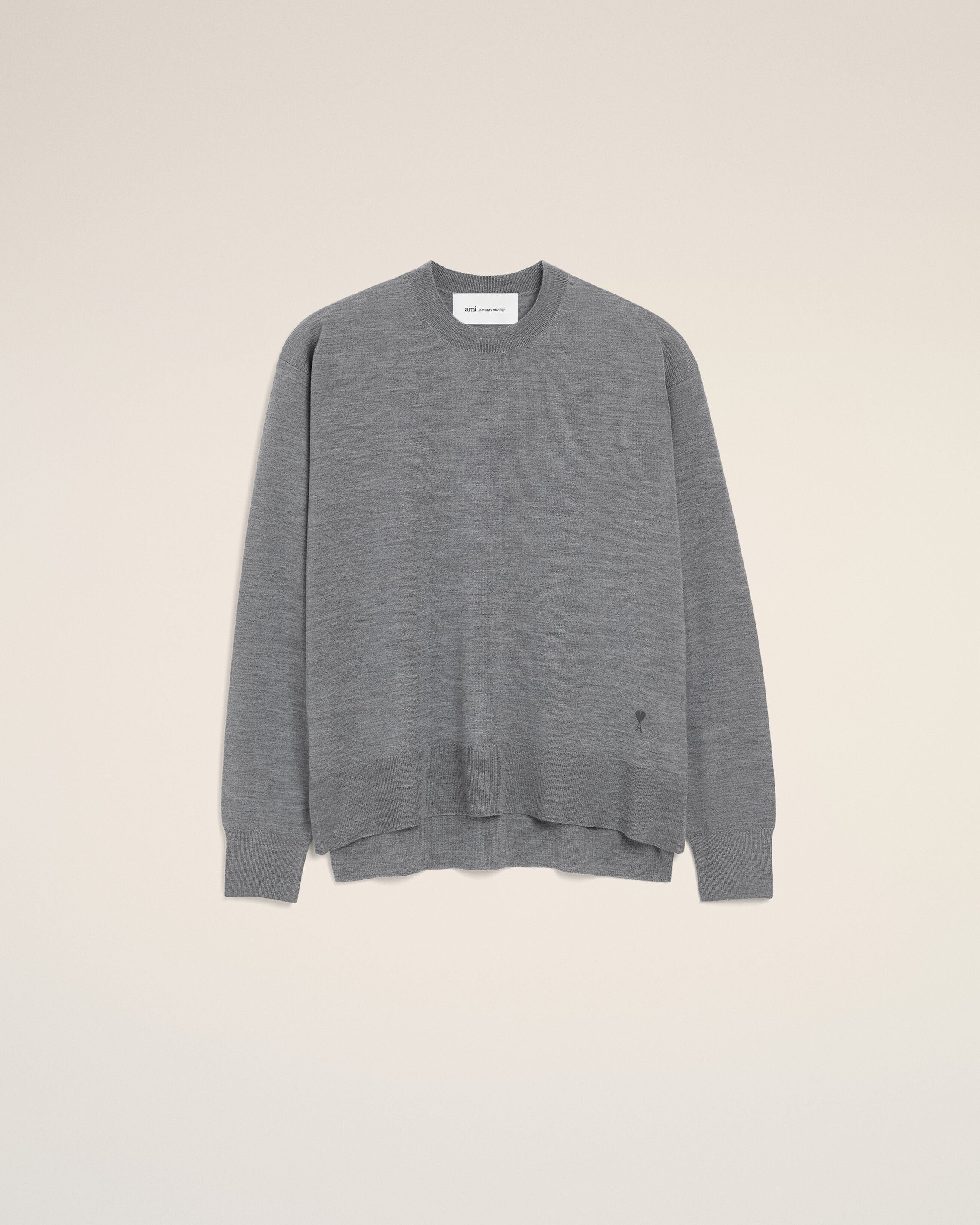 CARBON Grey Thin Wool Crewneck Ami De Coeur Sweater | Ami Paris