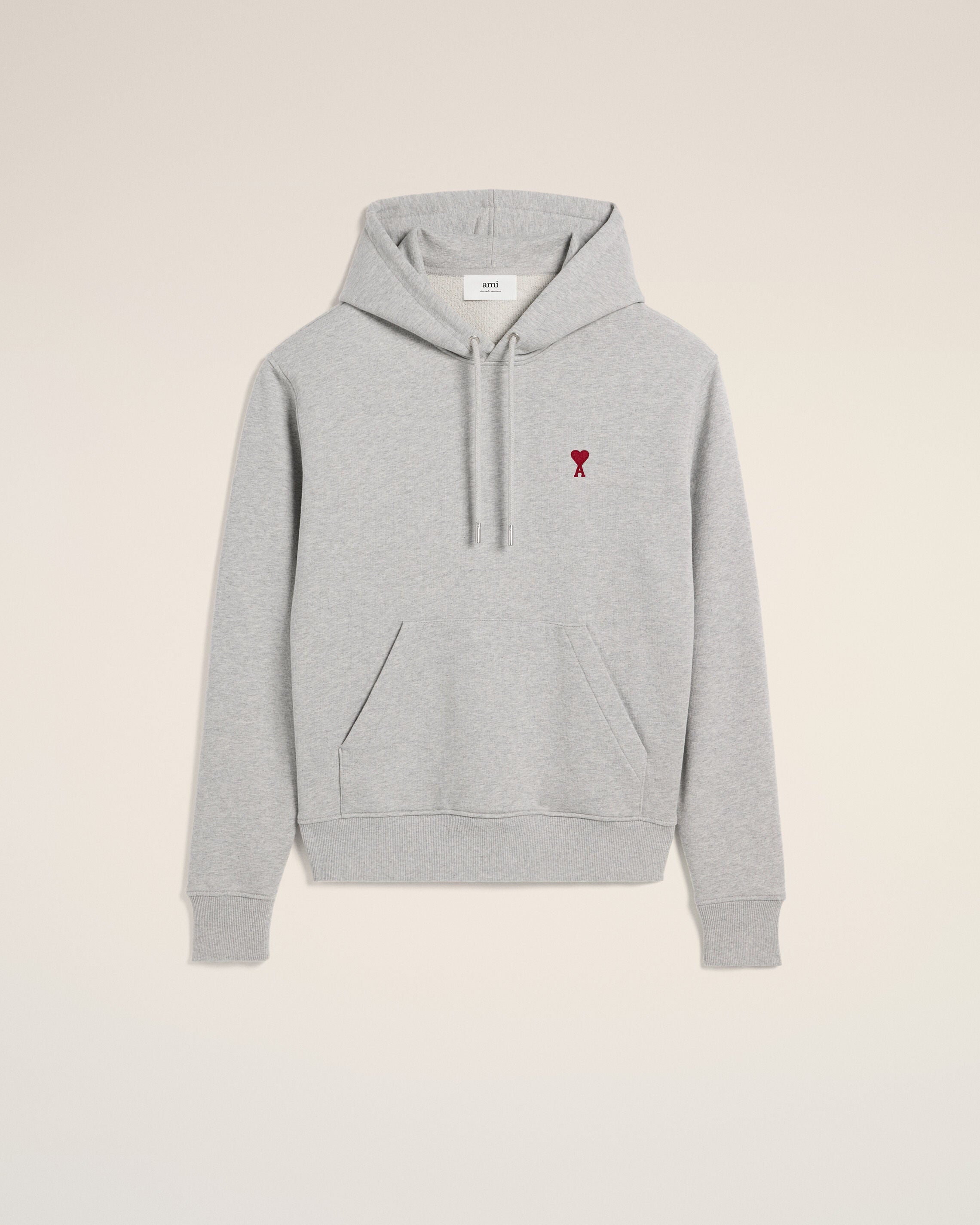 Heather Ash Grey Red Ami De Coeur Hoodie | AMI PARIS