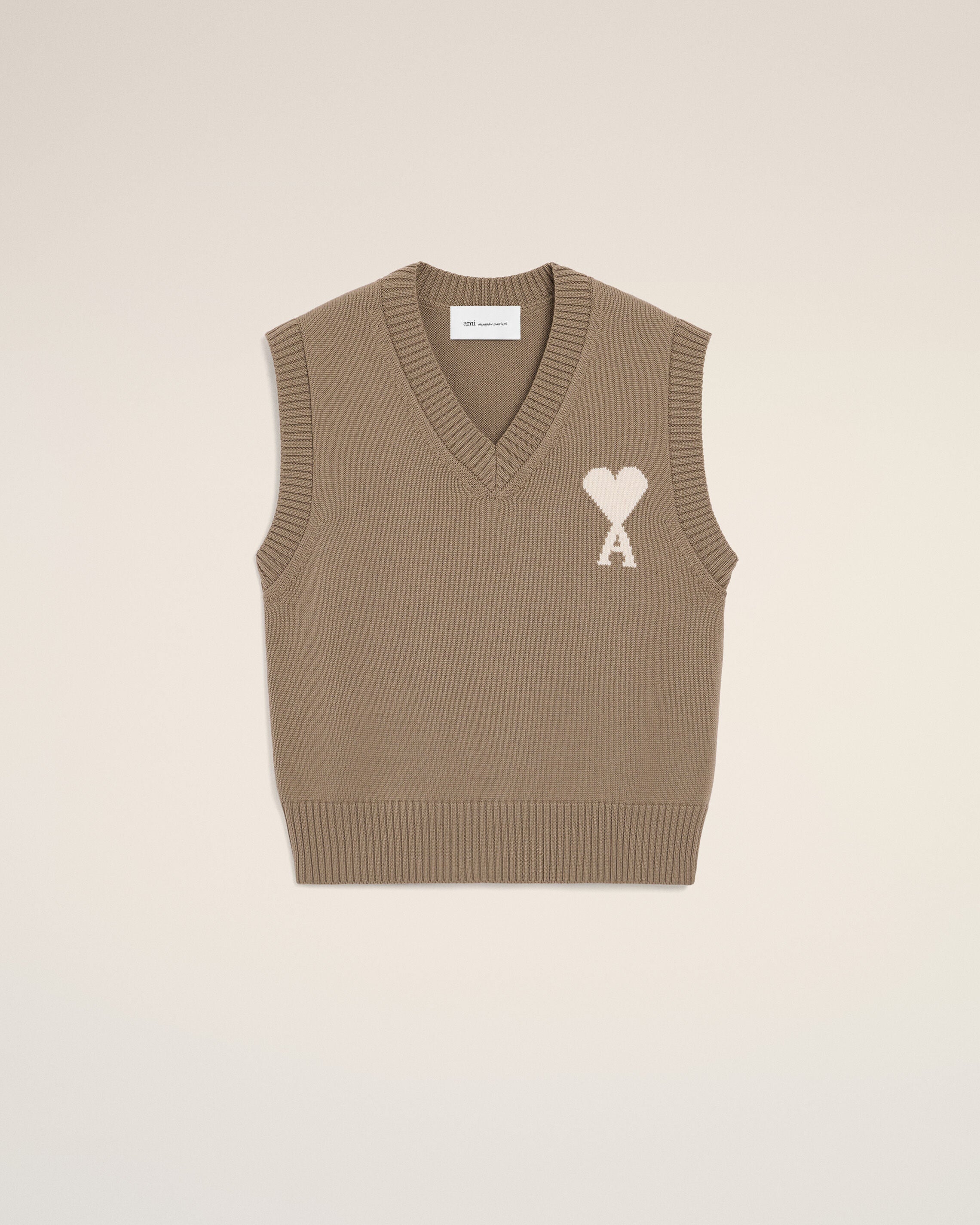 TAUPE BEIGE/OFF WHITE Beige Wool And Cotton Sleeveless Ami De Coeur Sweater | Ami Paris