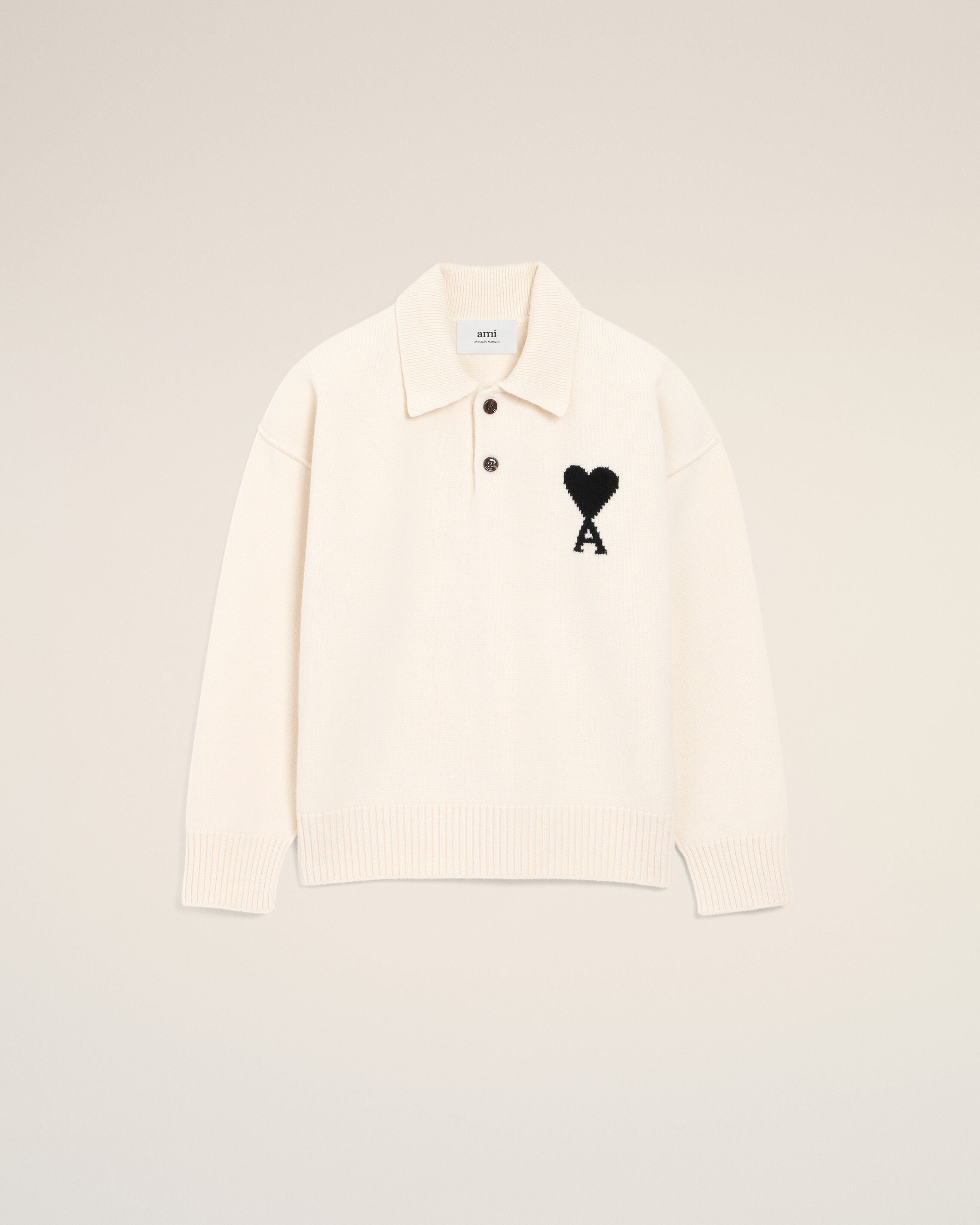 OFFWHITE/BLACK White Wool Ami De Coeur Polo | AMI PARIS