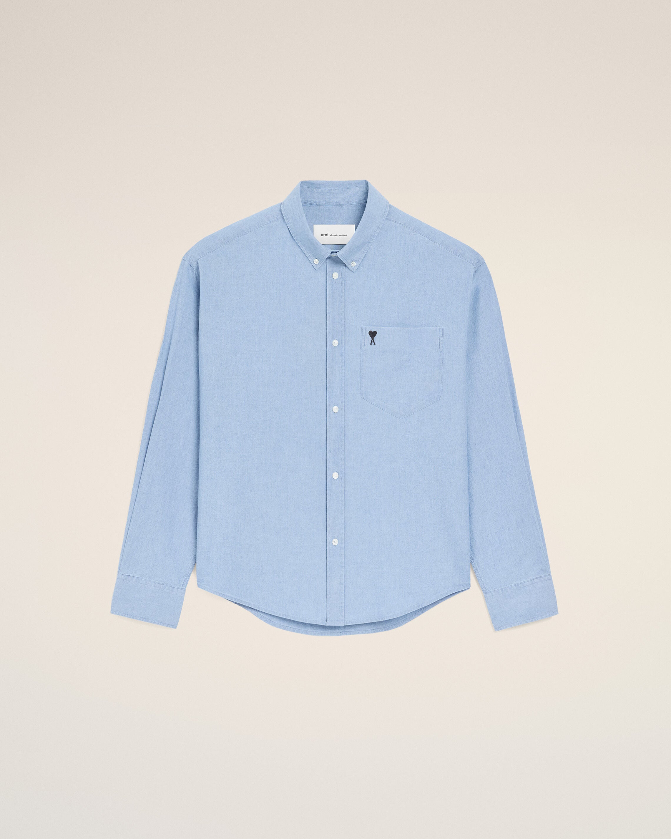 CASHMERE BLUE Blue Cotton Boxy Embroidered Ami De Coeur Shirt | Ami Paris