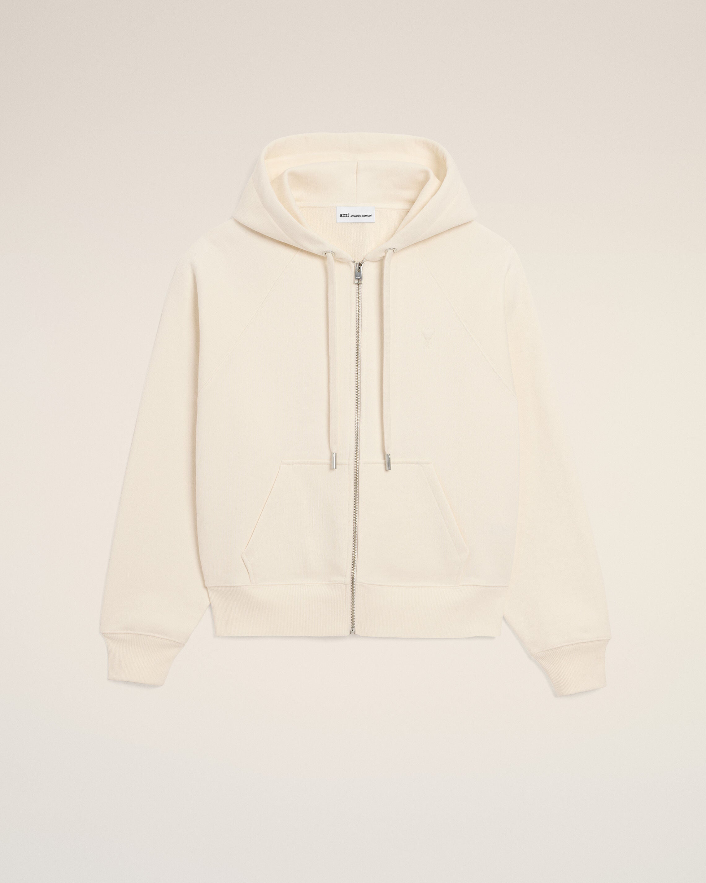 WHITE CREAM White Cotton Embossed Ami De Coeur Zipped Hoodie | Ami Paris