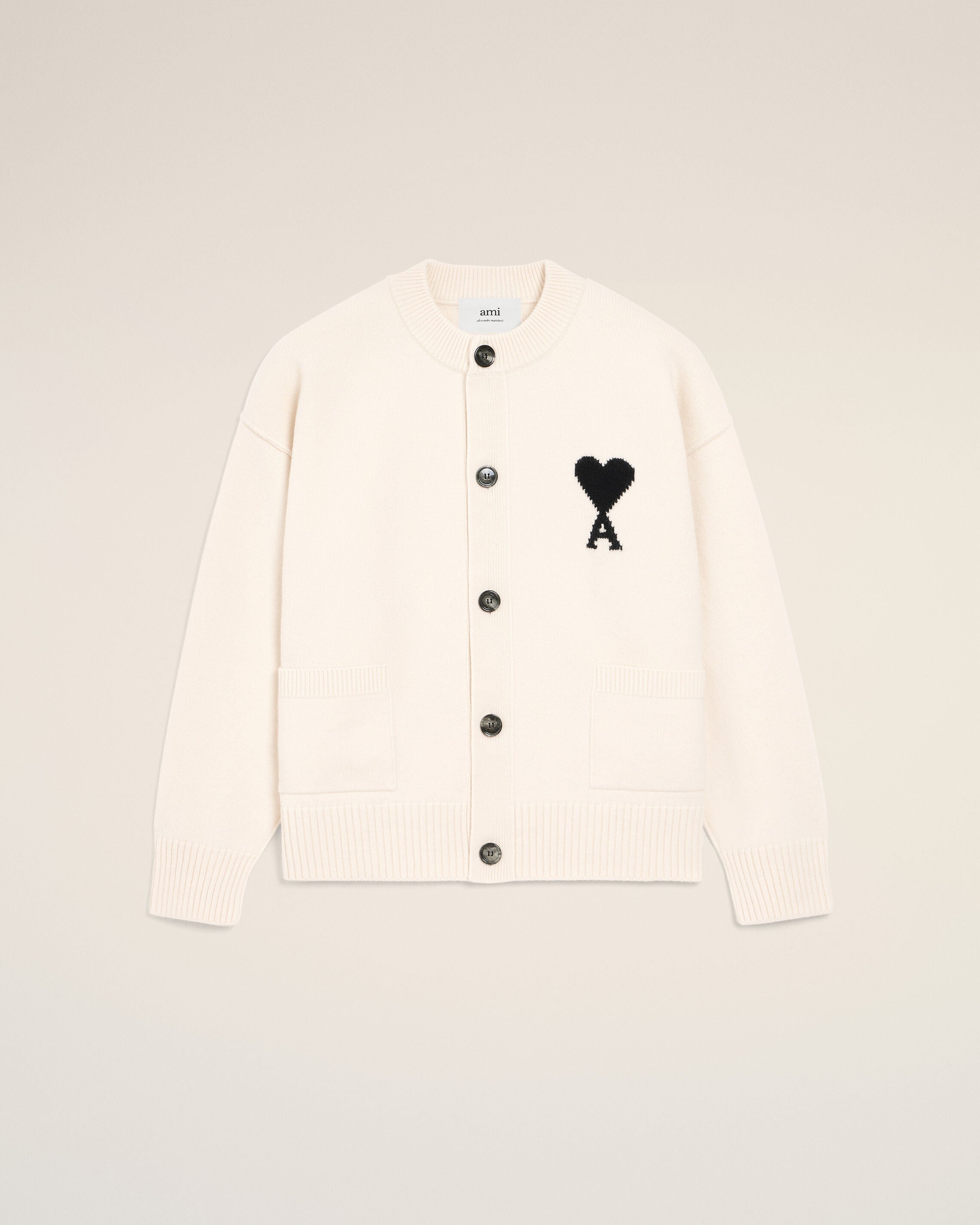 OFFWHITE/BLACK White Wool Ami De Coeur Cardigan | AMI PARIS