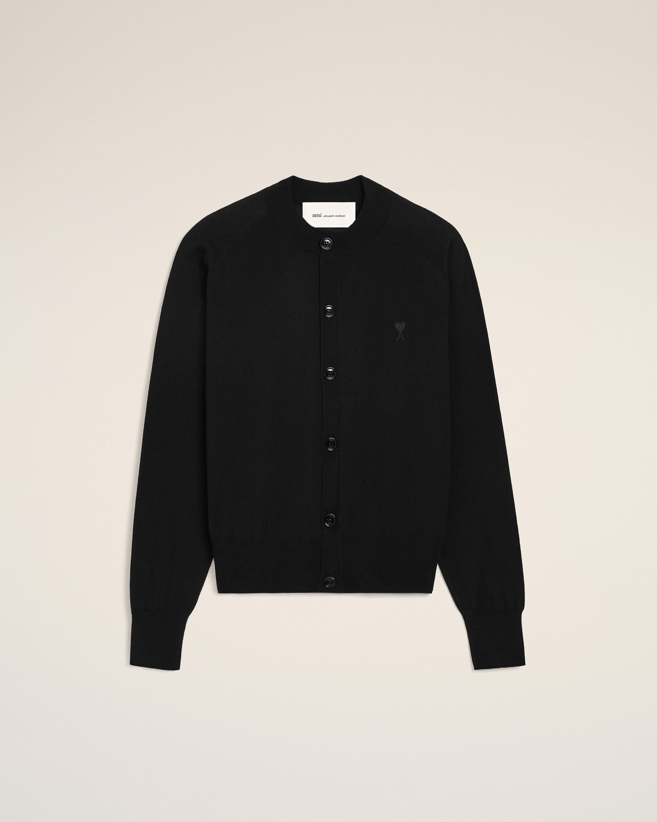 BLACK/BLACK Black Wool Crewneck Ami De Coeur Cardigan | Ami Paris