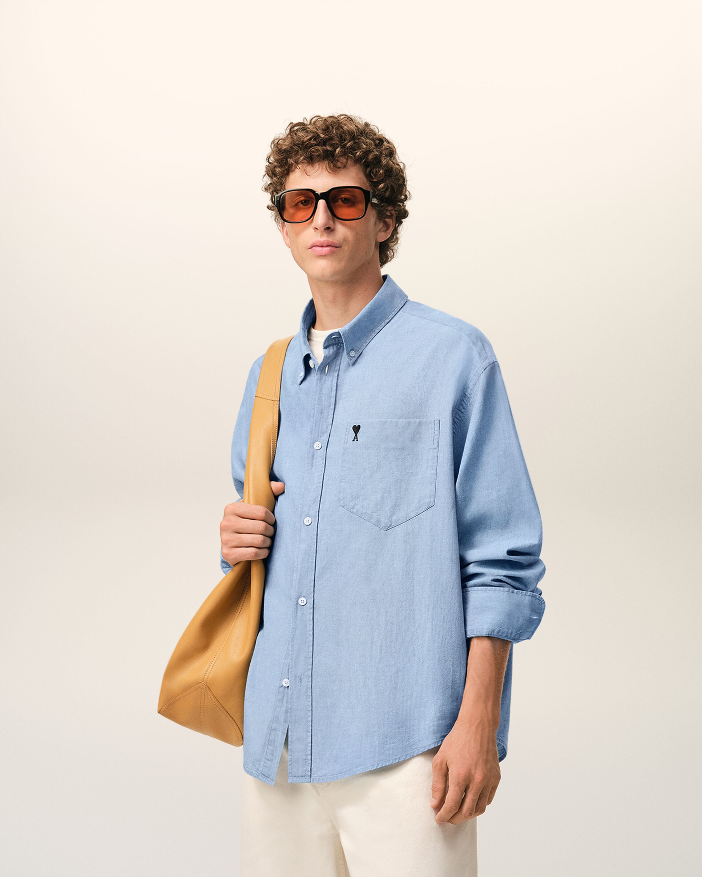 CASHMERE BLUE Blue Cotton Boxy Embroidered Ami De Coeur Shirt | Ami Paris